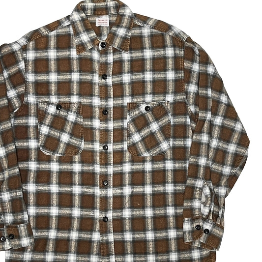 60s PENNEY'S Print Nel SH 好配色パターン M 平置き 白ベースに黒と茶色のプリント 2枚ポケット ボタン