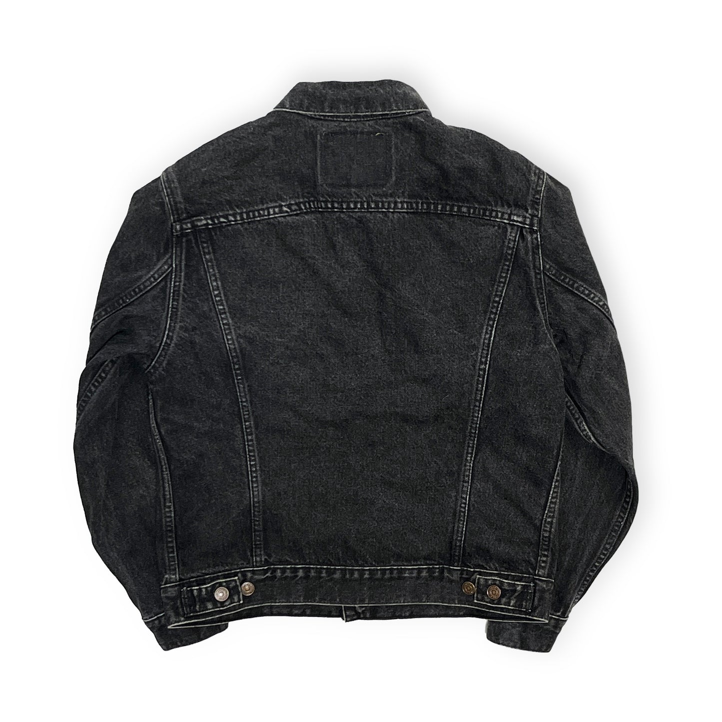 80s〜 Levi's 75505 Black Denim JKT オレンジタブ 38 カナダ製 背面 黒いダニエルトレックスジャケットの背面 ボタン タグ