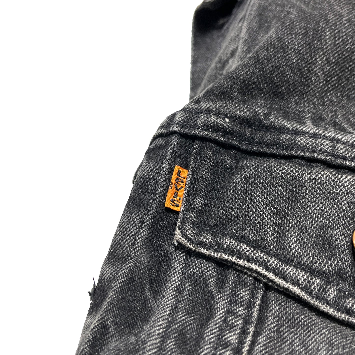 80s〜 Levi's 75505 Black Denim JKT オレンジタブ 38 カナダ製 ディテール オレンジタブ ダニエルトレックスジャケットの素材感