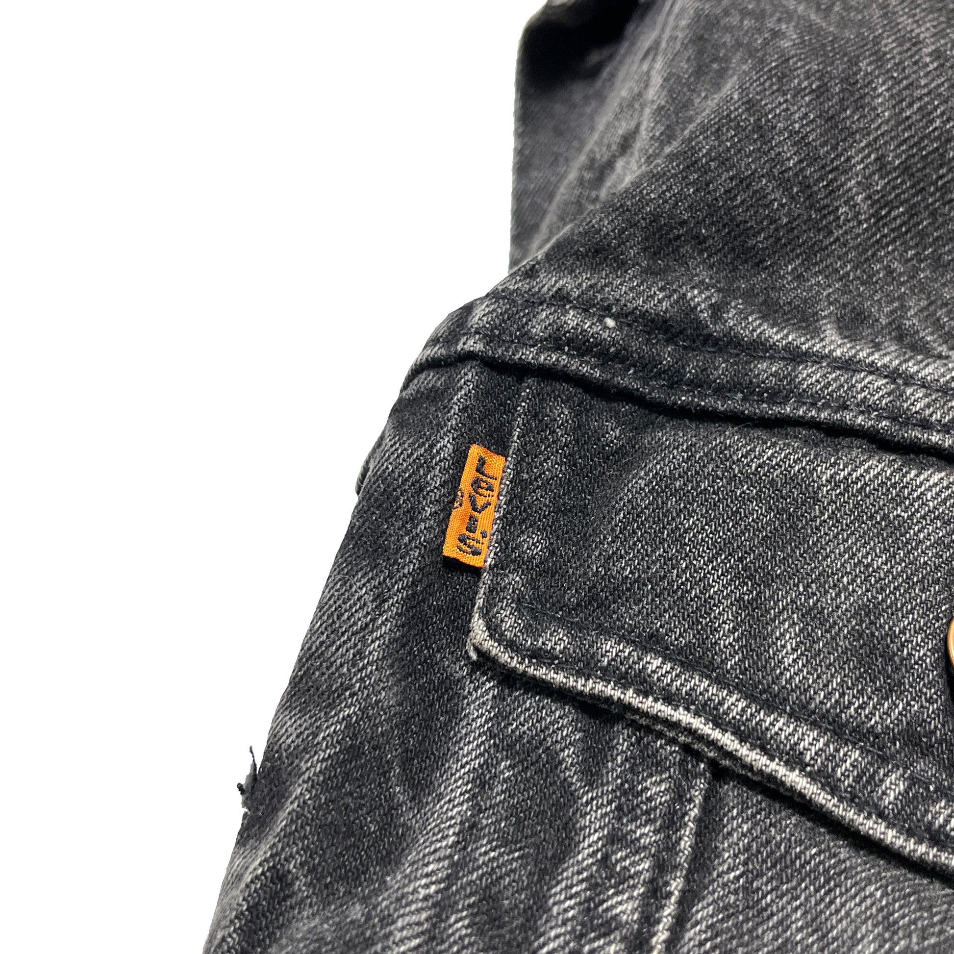 80s〜 Levi's 75505 Black Denim JKT オレンジタブ 38 カナダ製 ディテール オレンジタブ ダニエルトレックスジャケットの素材感