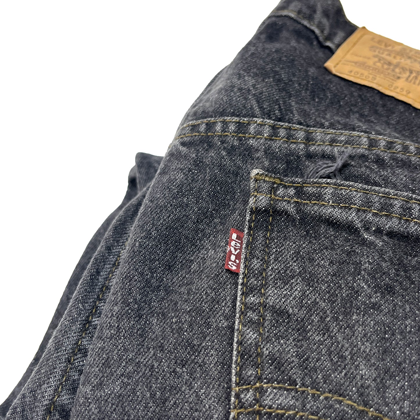 90s Levi's 505 Black Deinm PT W38 L30 ディテール 後部ポケット レヴィスタグ