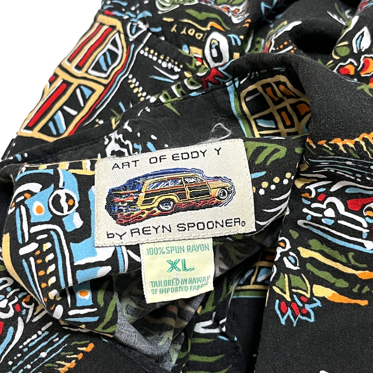 90's REYN SPOONER Rayon S/S SH "SAINT LAURENT Sampling" Size (XL)