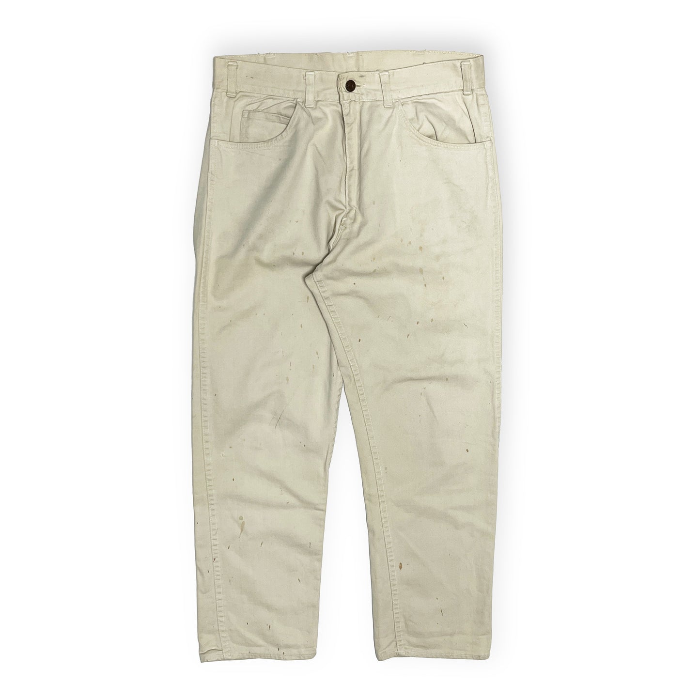 60s〜 Levi's 白タブ Big-E カツラギ PT W31.5 L28 平置き 白ベースのパンツ 前面 ボタン ポケット