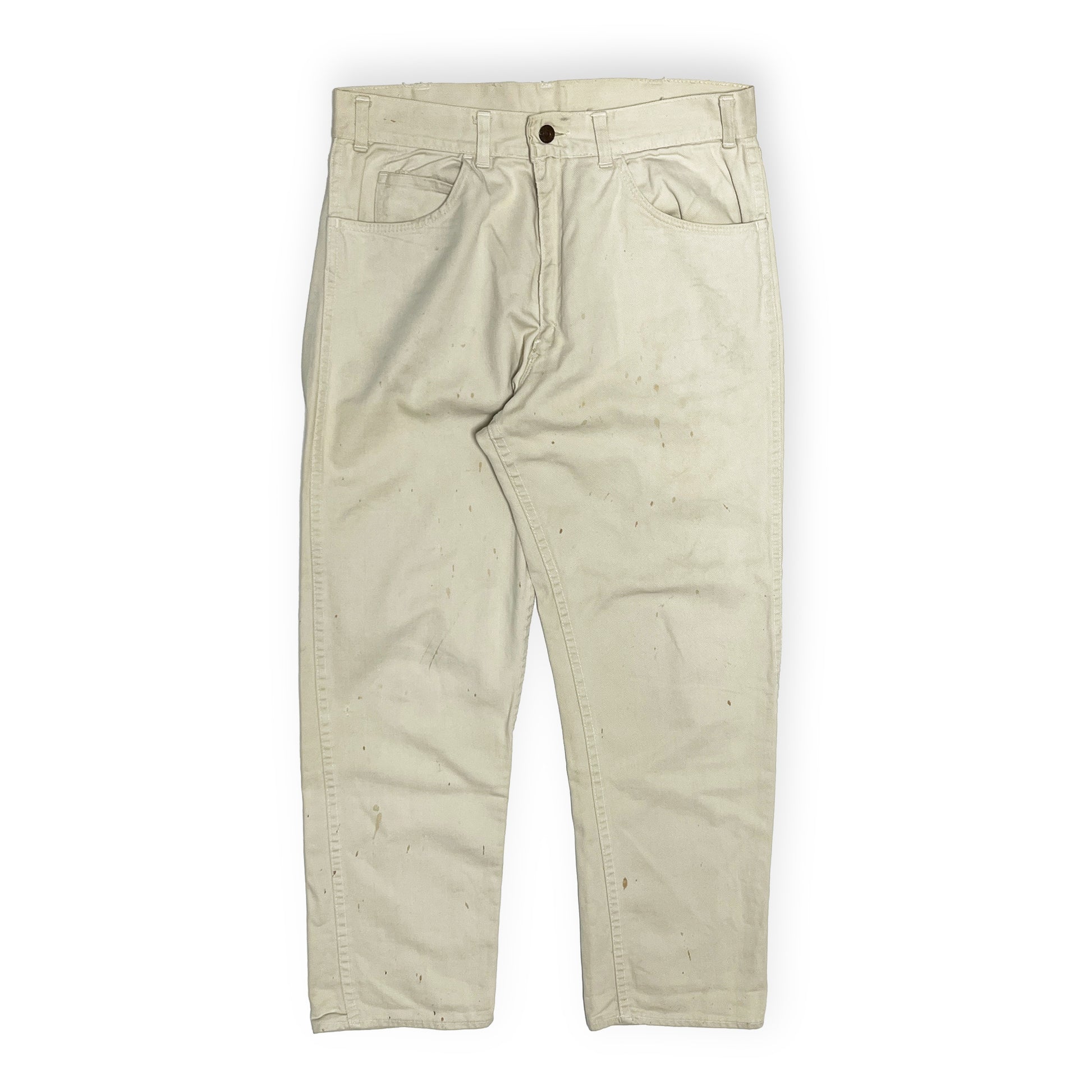 60s〜 Levi's 白タブ Big-E カツラギ PT W31.5 L28 平置き 白ベースのパンツ 前面 ボタン ポケット