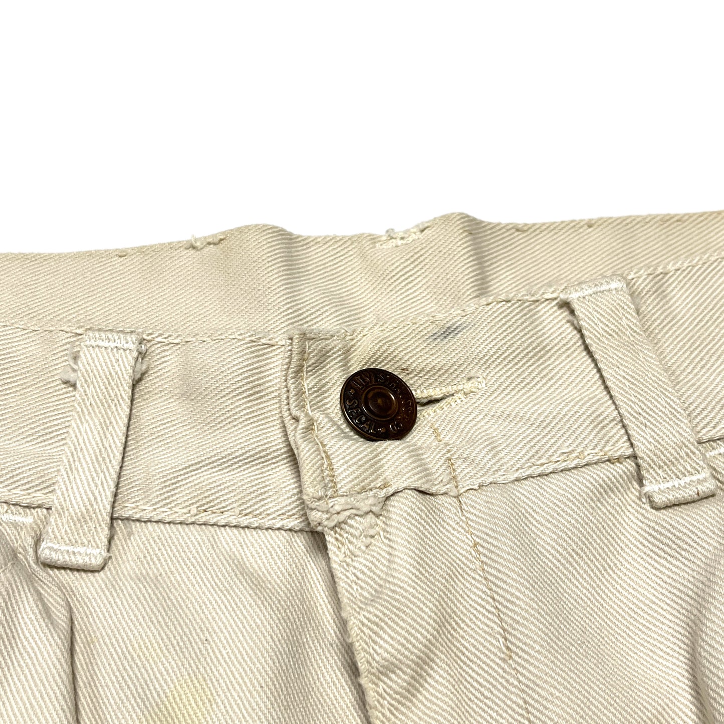 60s〜 Levi's 白タブ Big-E カツラギ PT W31.5 L28 ディテール 3 ボタン 縫い目 素材の質感