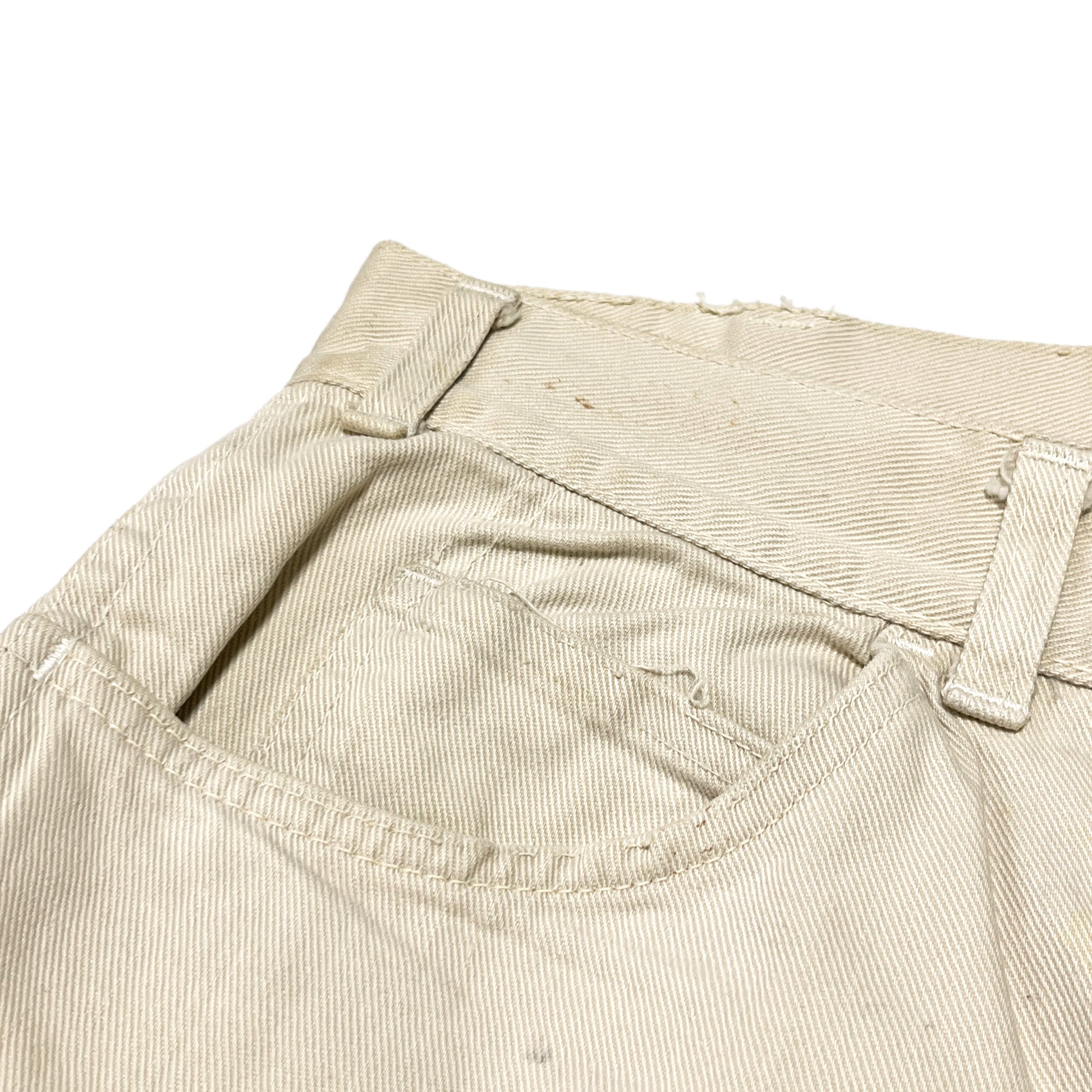 60s〜 Levi's 白タブ Big-E カツラギ PT W31.5 L28 ディテール 4 ボタン 縫い目 素材の質感