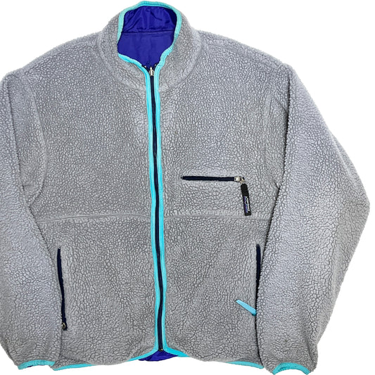 92s Patagonia Glissade "HEATHER GRAY" L レア 平置き グレーのフリース素材 青いリム 内側は紫色