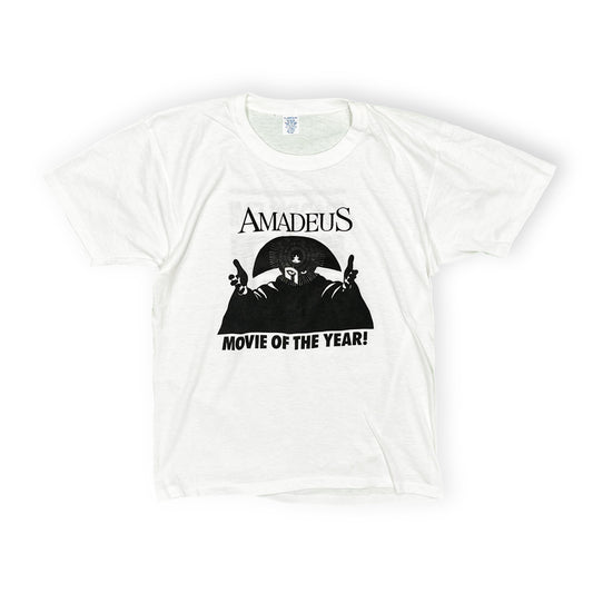 80s AMADEUS T XL 平置き 白Tシャツに'AMADEUS MOVIE OF THE YE