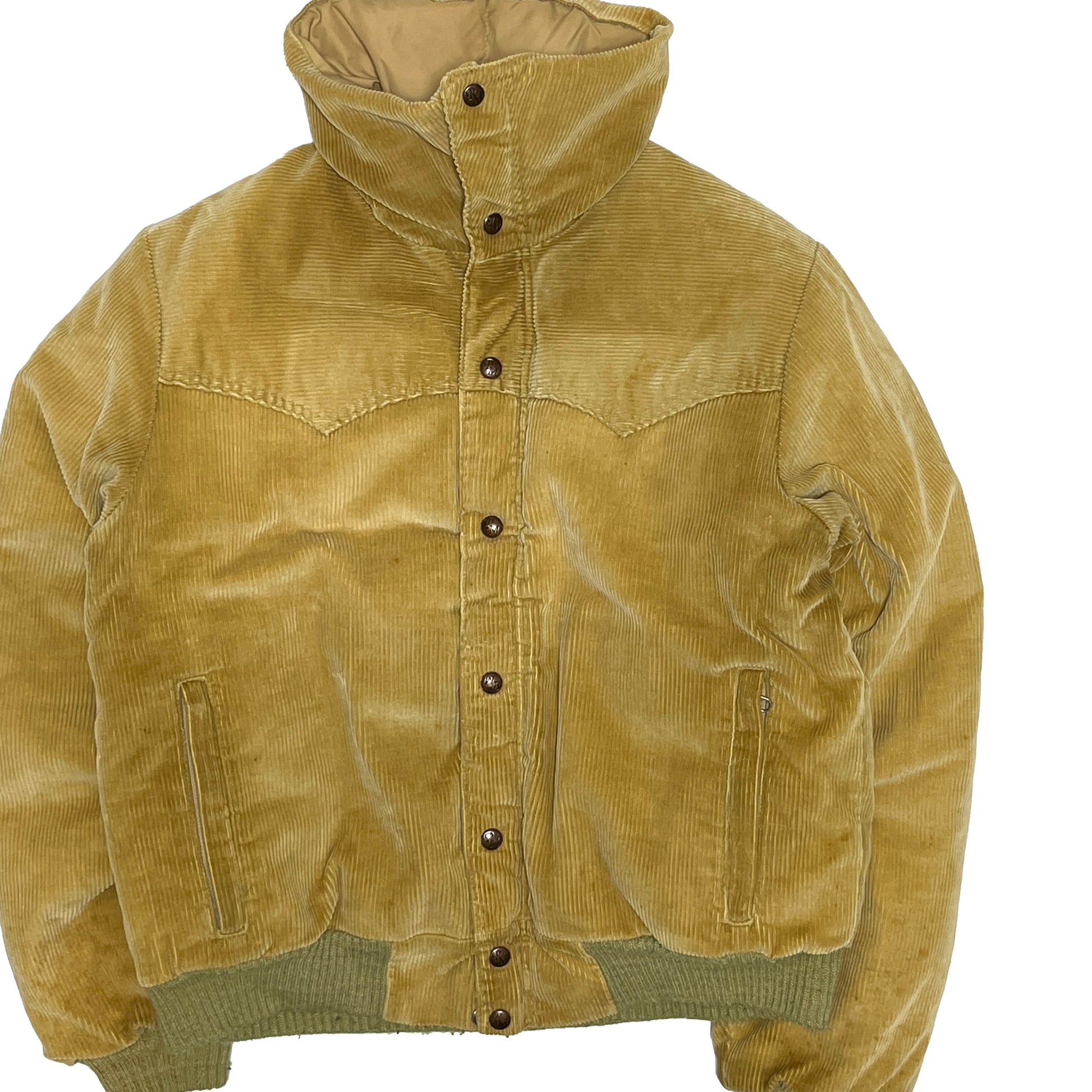 70s〜 Powderhon Mountaineering Cords JKT L 平置き 1 黄緑色 カールド素材 ボタン ポケット