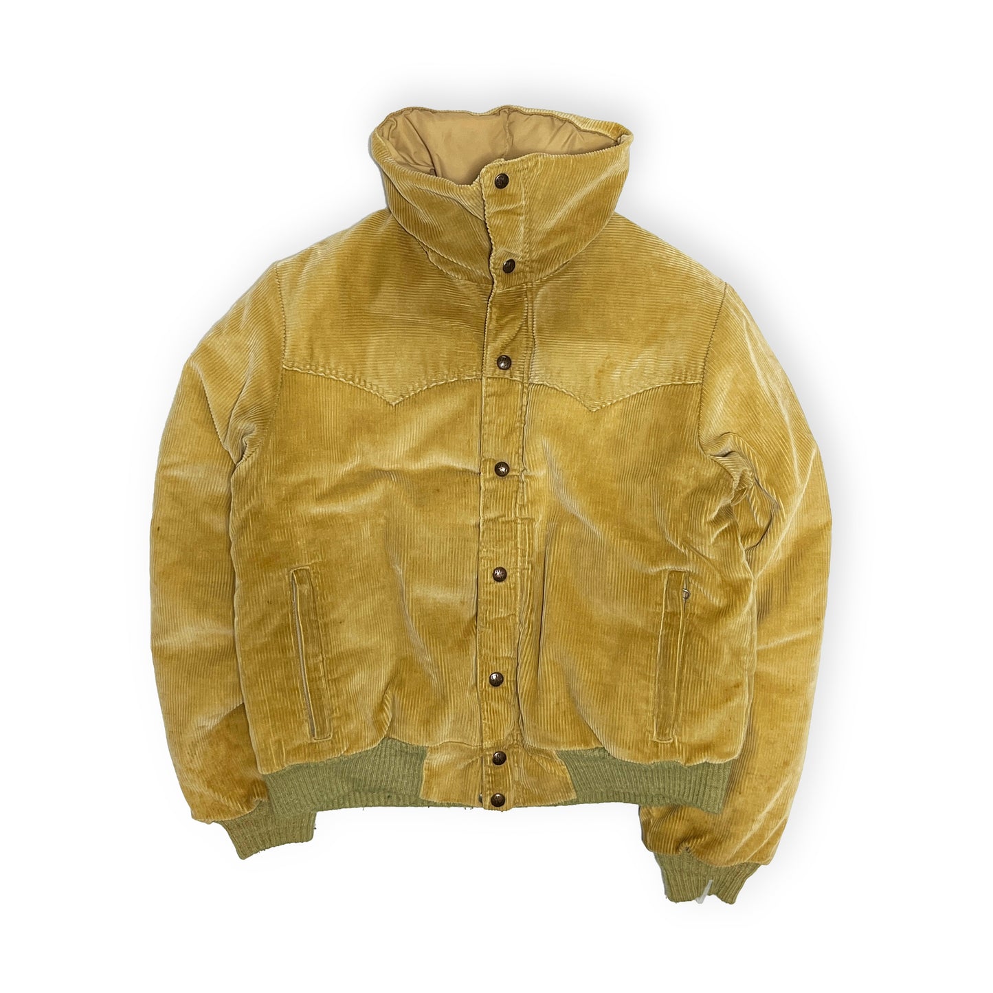 70s〜 Powderhon Mountaineering Cords JKT L 平置き 2 黄緑色 カールド素材 ボタン ポケット
