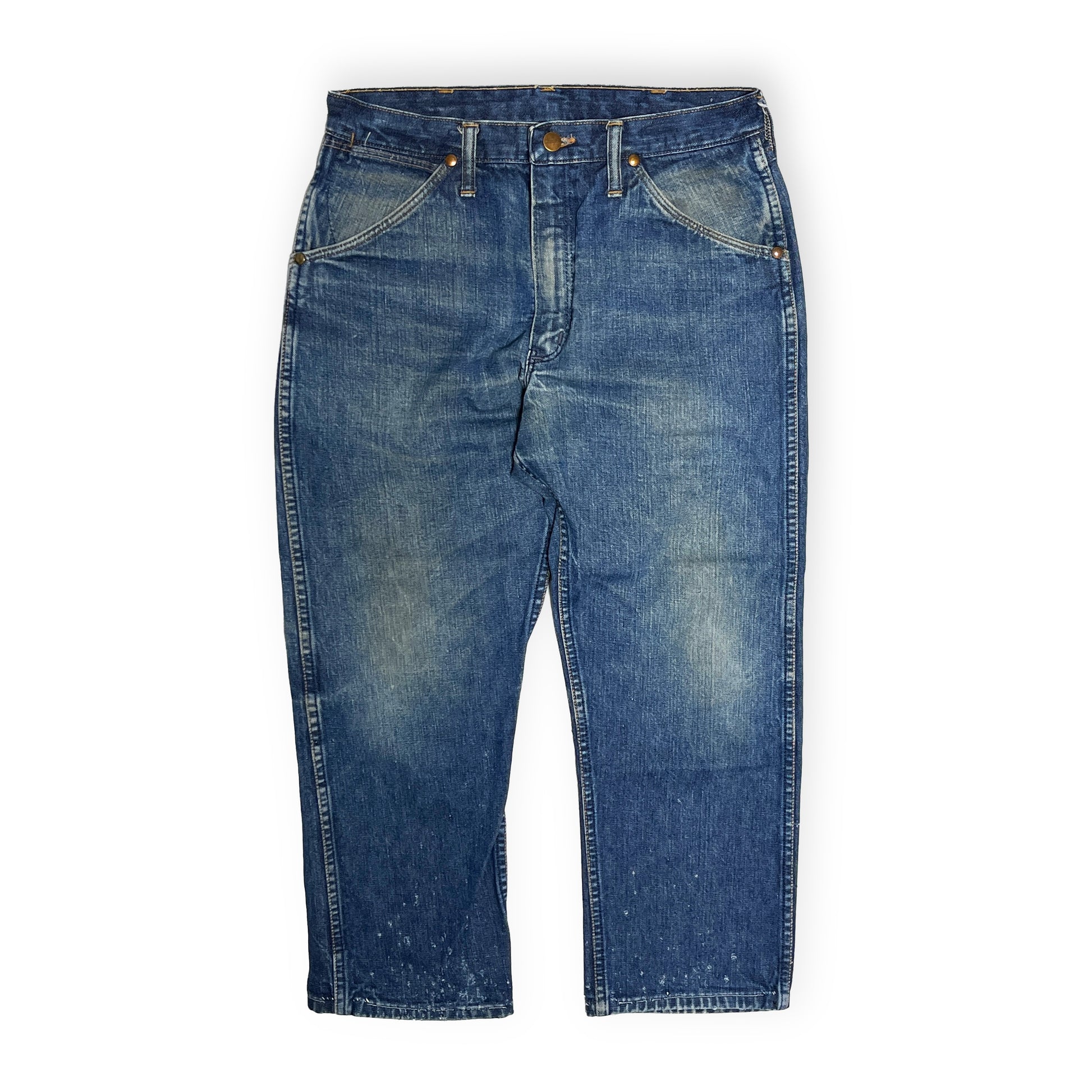 70s Wrangler 11MWZ Denim PT 良雰囲気 W31 L26 平置き 正面 ポケット ボタン 縫い目