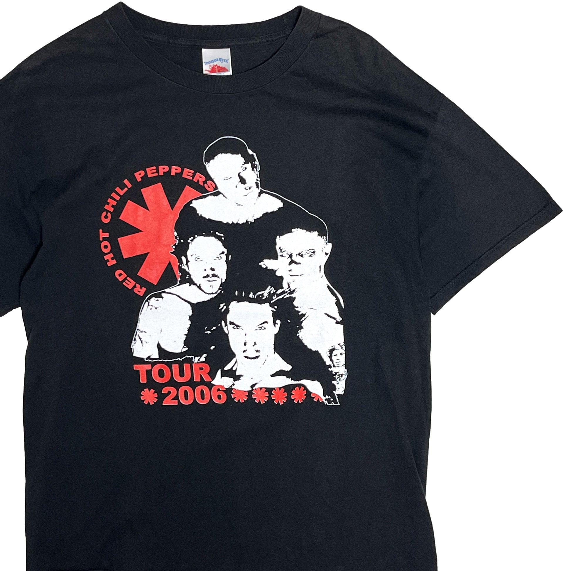 00s TENNESSEE RIVER Red Hot Chili Peppers T 2006 Tour L レア 正面 1 黒Tシャツ Red Hot Chili Peppersのロゴ