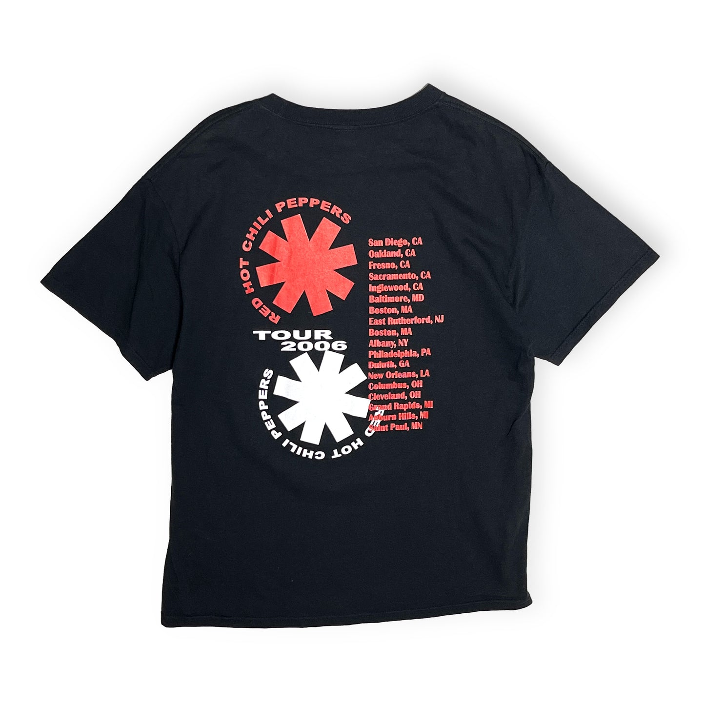 00s TENNESSEE RIVER Red Hot Chili Peppers T 2006 Tour L レア 背面 黒Tシャツ背面 ツアー日程リストとロゴ