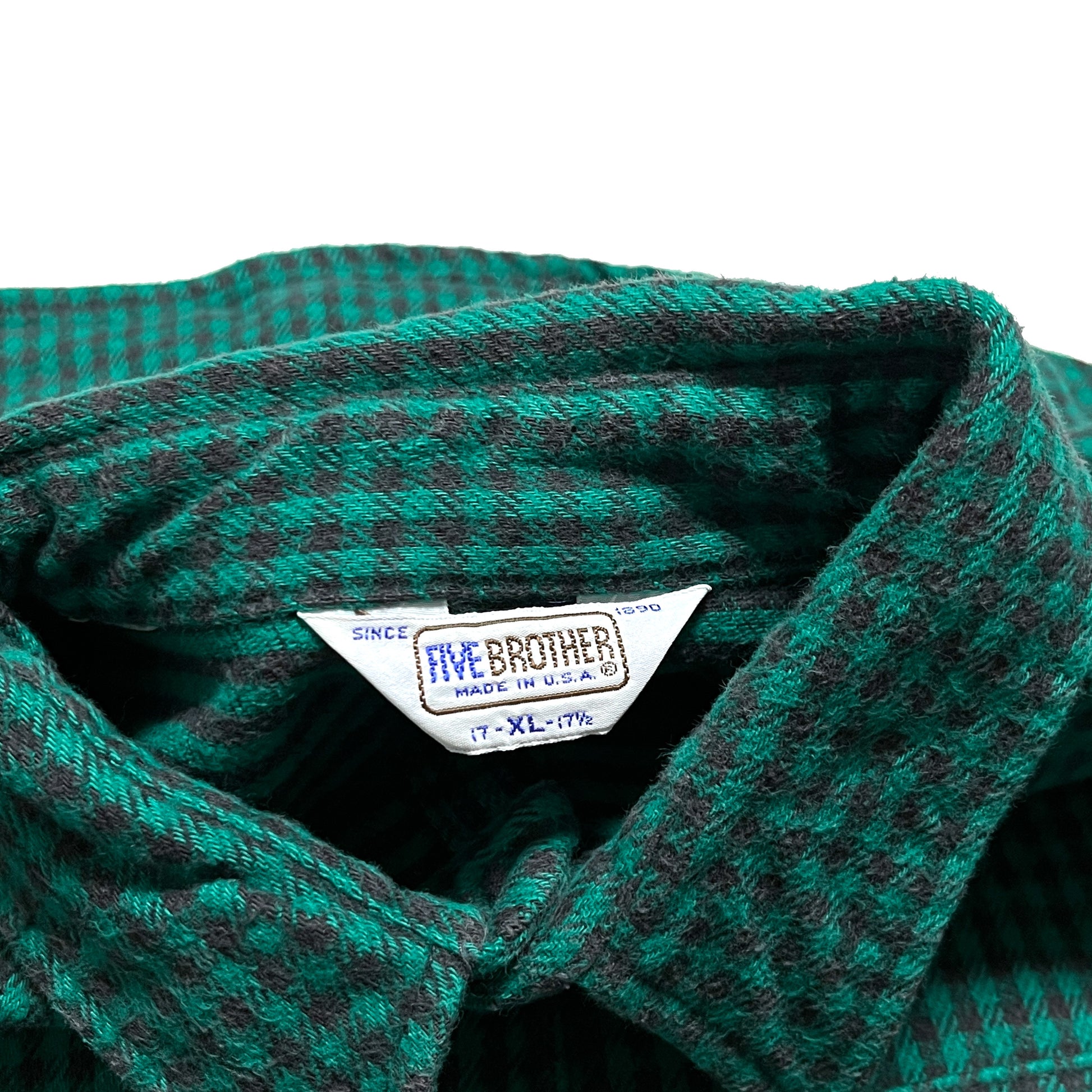 70s FIVEBROTHER Nel SH 千鳥格子 好配色チェック XL モデル着用 黒Tシャツ ネックレス