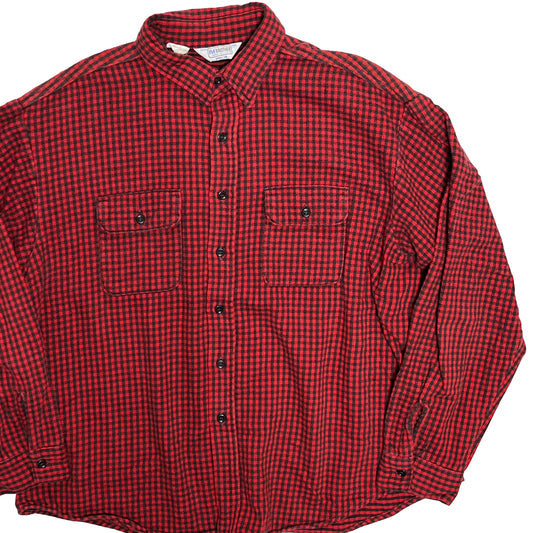 70s FIVEBROTHER Nel SH 千鳥格子 好配色チェック 2XL 平置き 赤黒の千鳥格子柄 2枚の胸ポケット ボタン付き