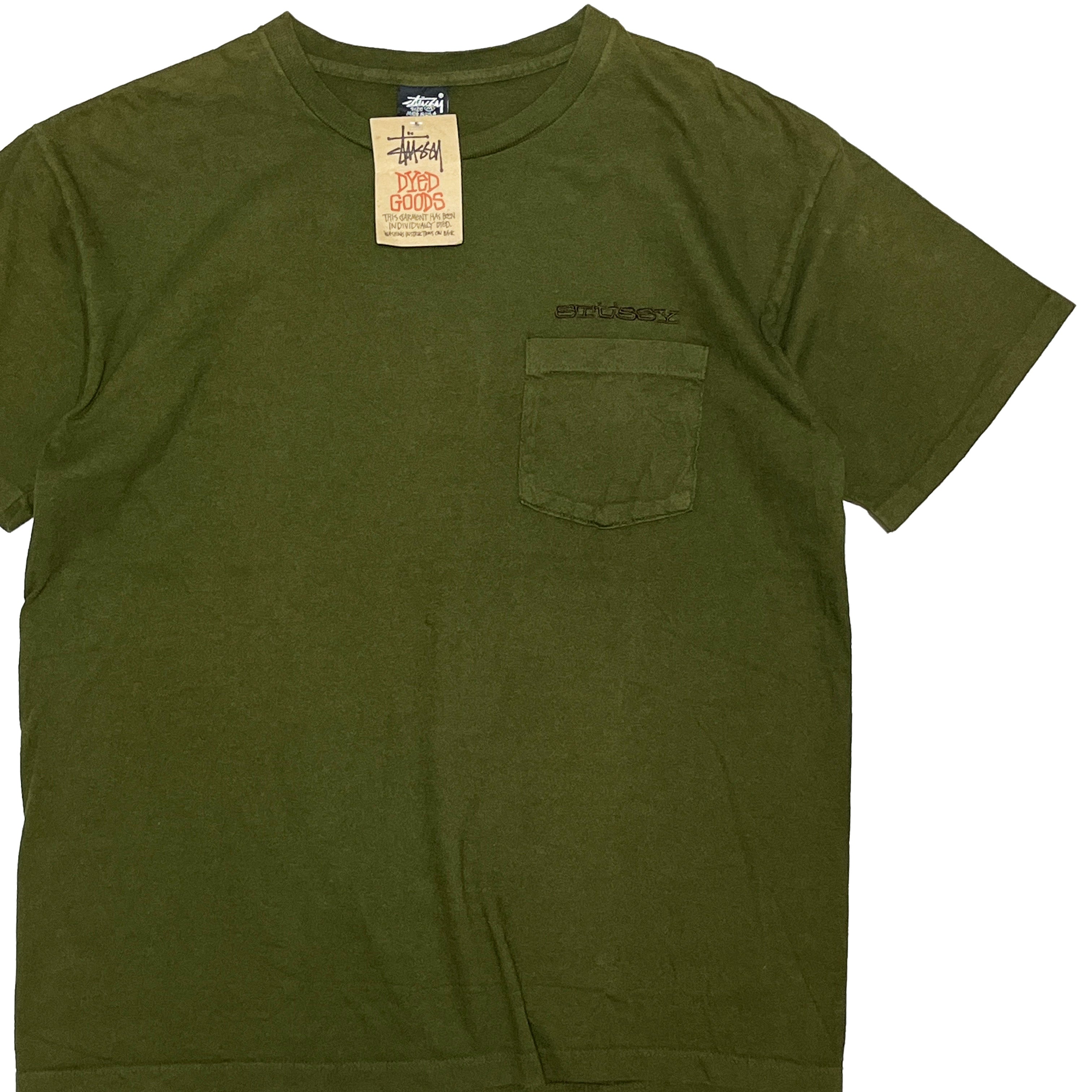 90s ステューシー Stussy Old Pocket Olive Tシャツ M ヴィンテージ