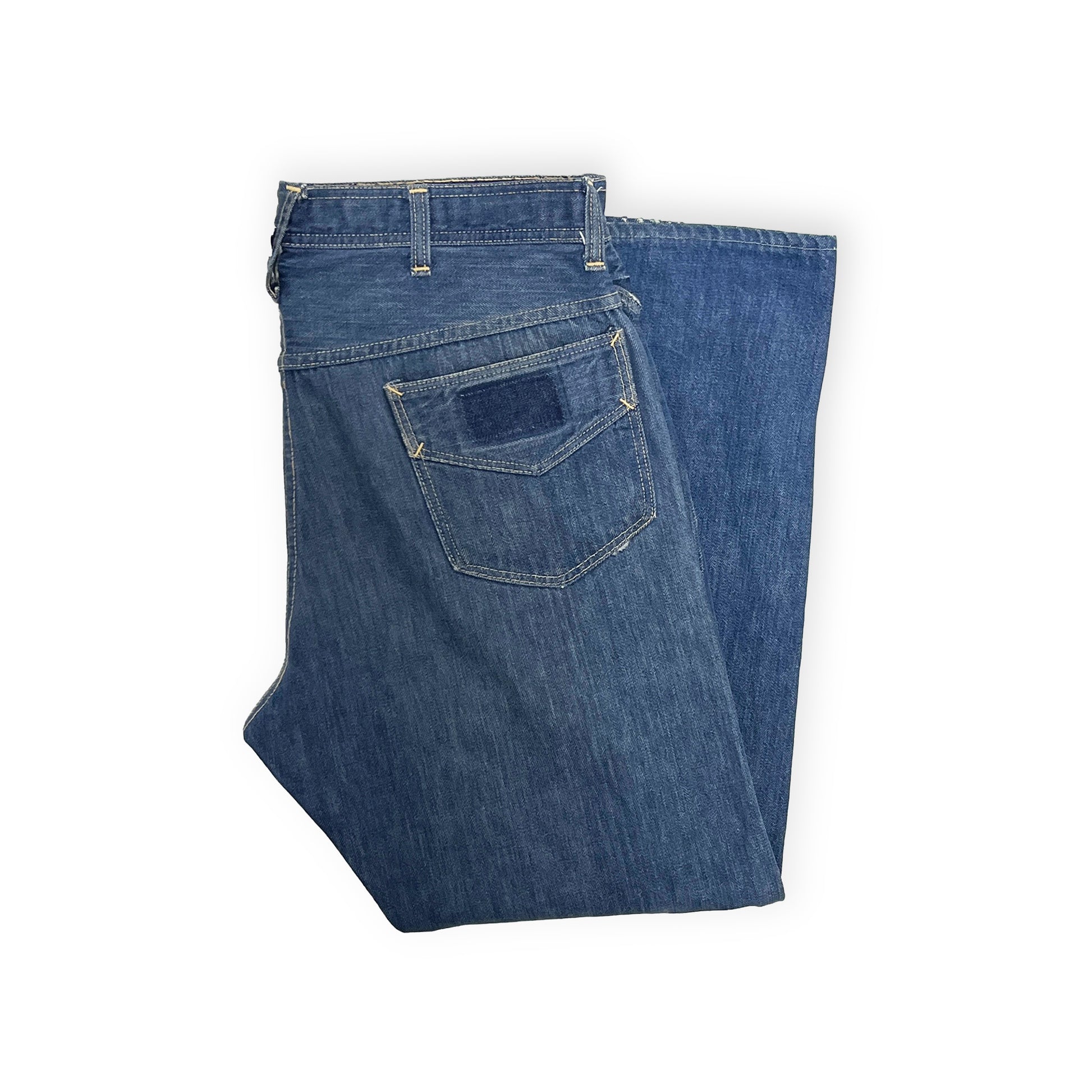 70s〜 Roebucks Denim PT W34.5 L30 平置き 背面 後ポケット 金具