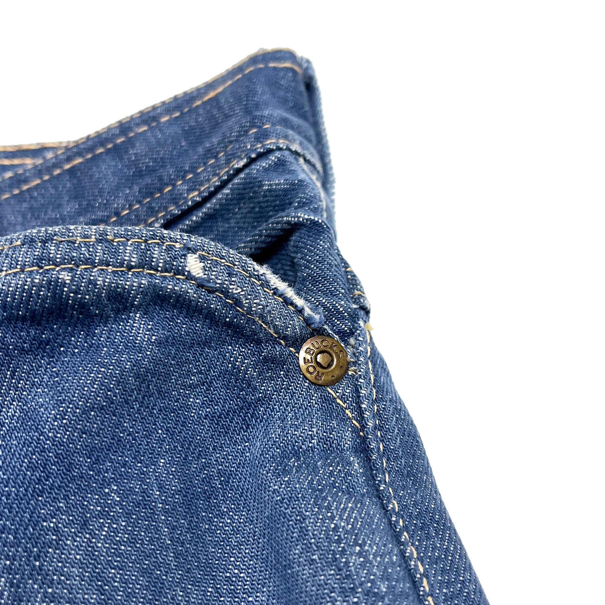 70s〜 Roebucks Denim PT W34.5 L30 ディテール 2 ボタン 金具 縫い目