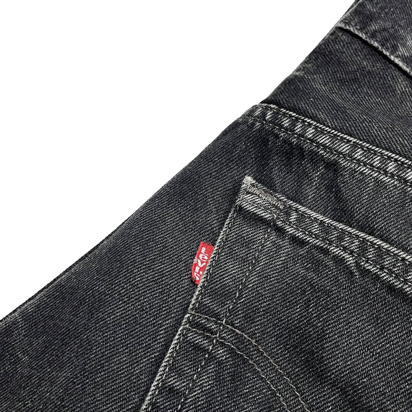 90s Levi's 501 Black Denim PT W32 L28 ディテール レビースロゴ ポケットの縫い目