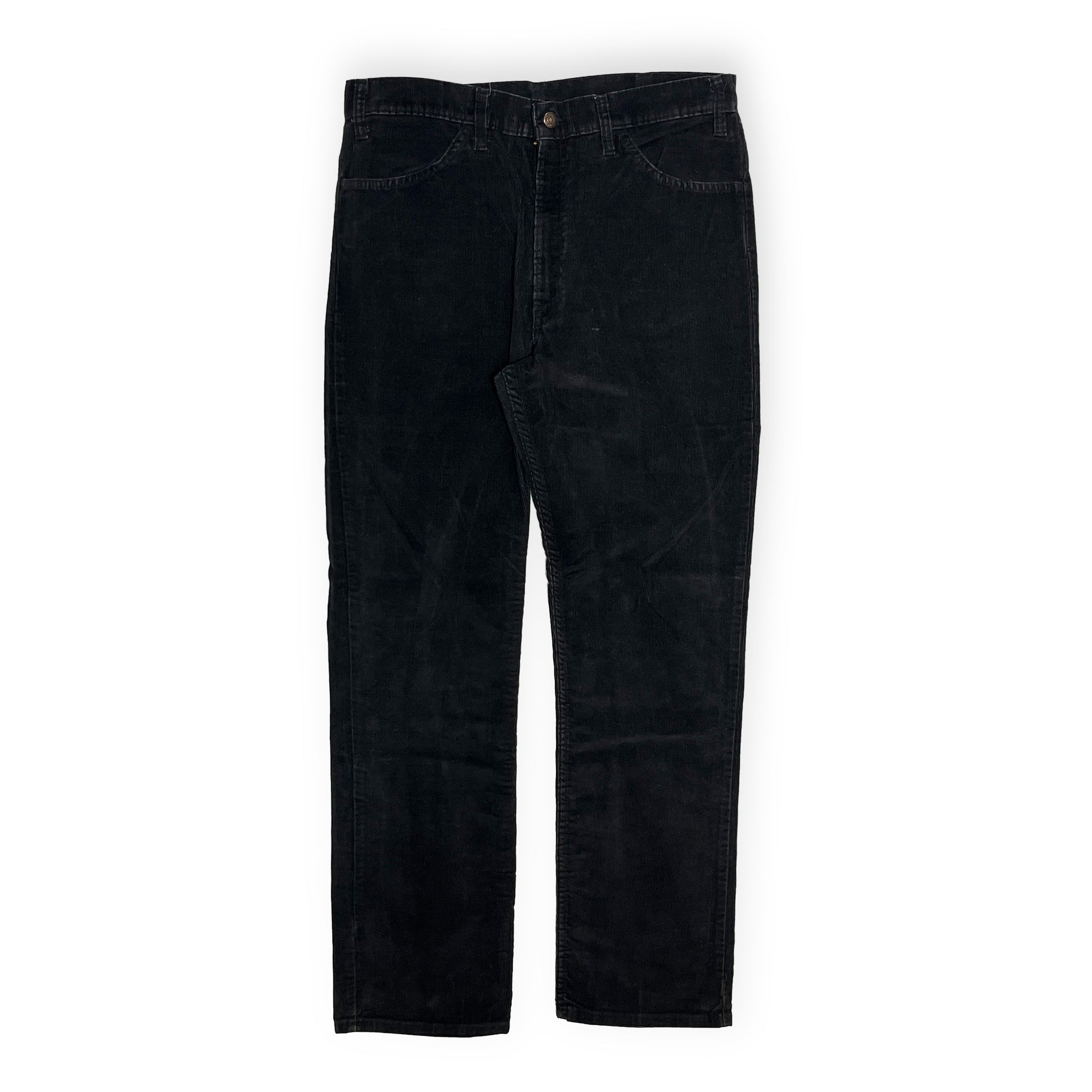 90s Levi's 519 Black Cords PT W37 L32 平置き 黒いカーディガン 前面 ボタン ポケット