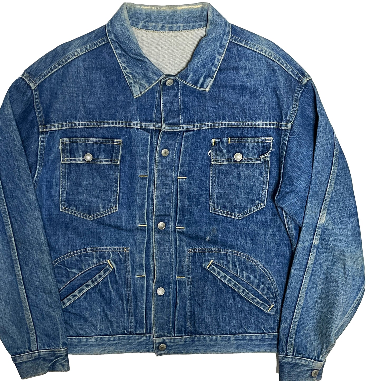 60s〜 J.C.Penny Denim JKT 44 平置き 1 正面 ボタン 胸ポケット 裾ポケット