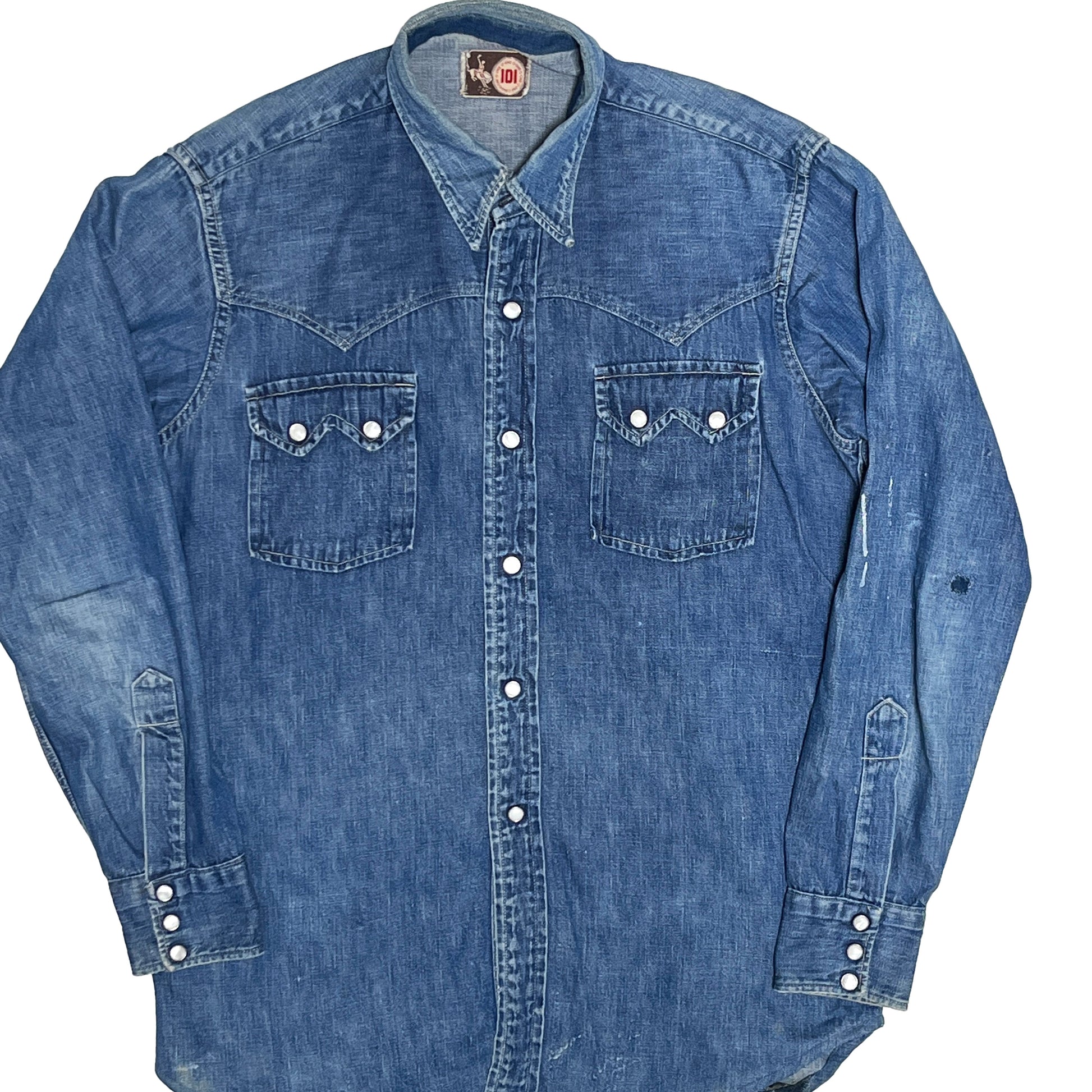 60s 101 Denim Western L/S SH L レア 平置き 1 101ブランドタグ 西陣シャツ ボタン 胸ポケット