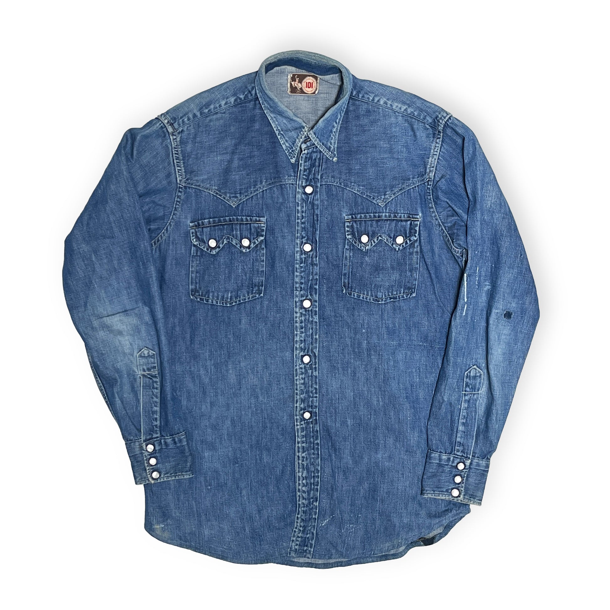 60s 101 Denim Western L/S SH L レア 平置き 2 101ブランドタグ 西陣シャツ ボタン 胸ポケット