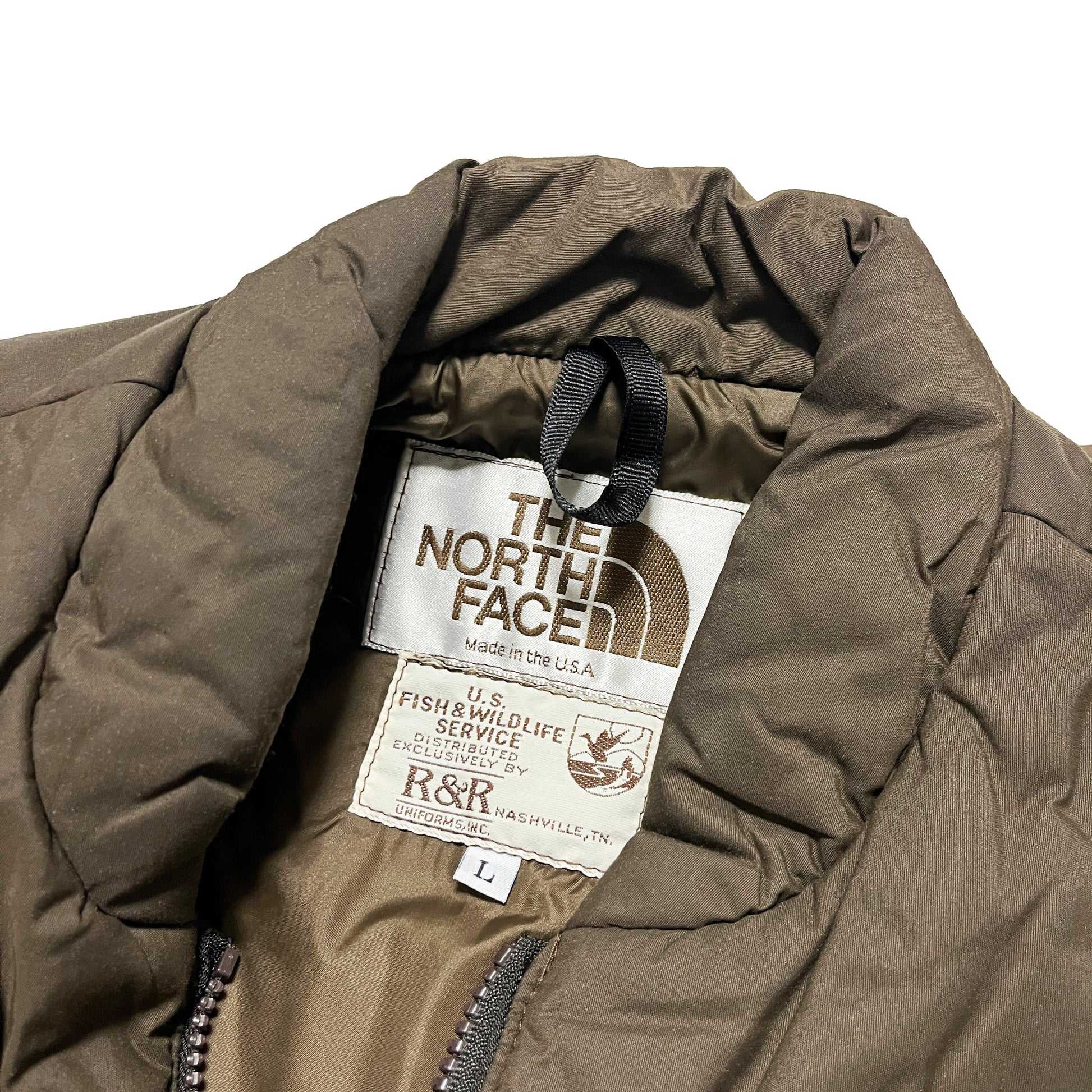 80s North Face Vest "U.S FISH & WILDLIFE SERVICE" L ブランドタグ 内側タグ ロゴ R&R Nashville