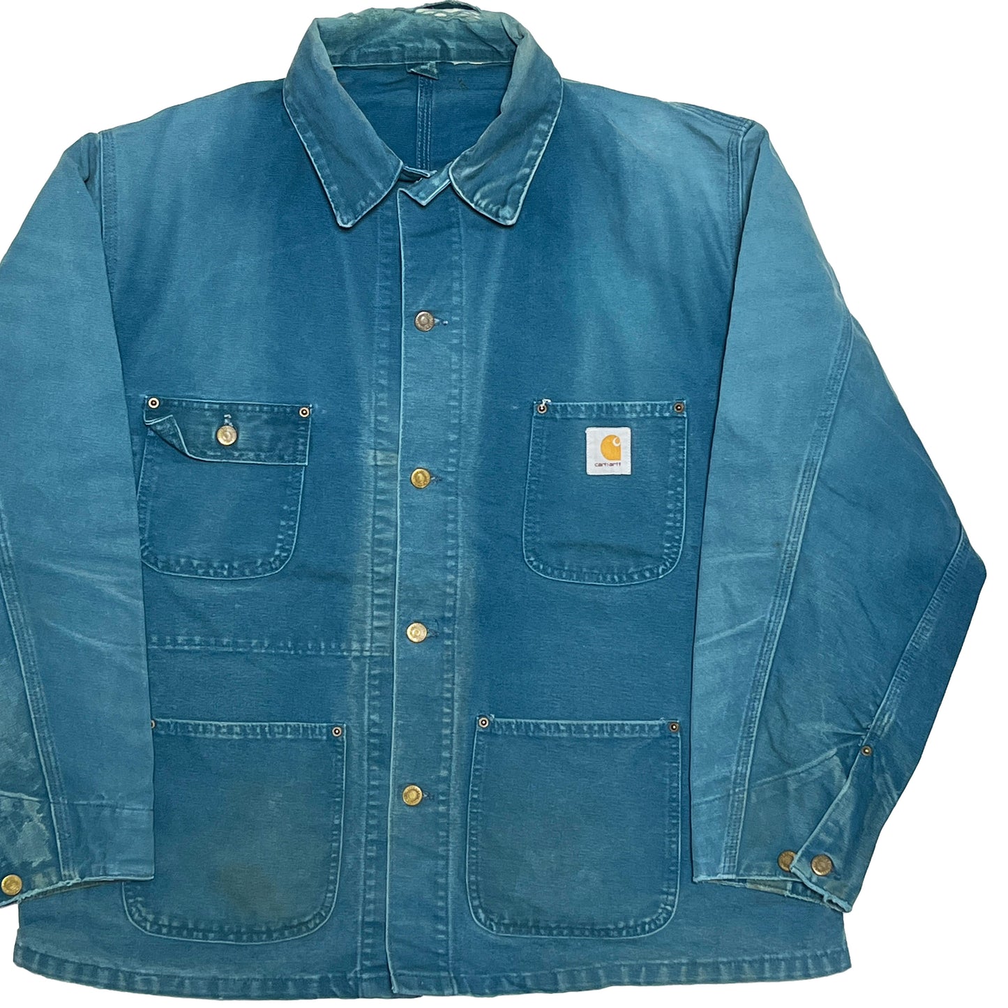 94s Carhartt Chore Coat 裏無し XL レア 平置き 1 青い作業着 4枚ポケット Carharttロゴタグ