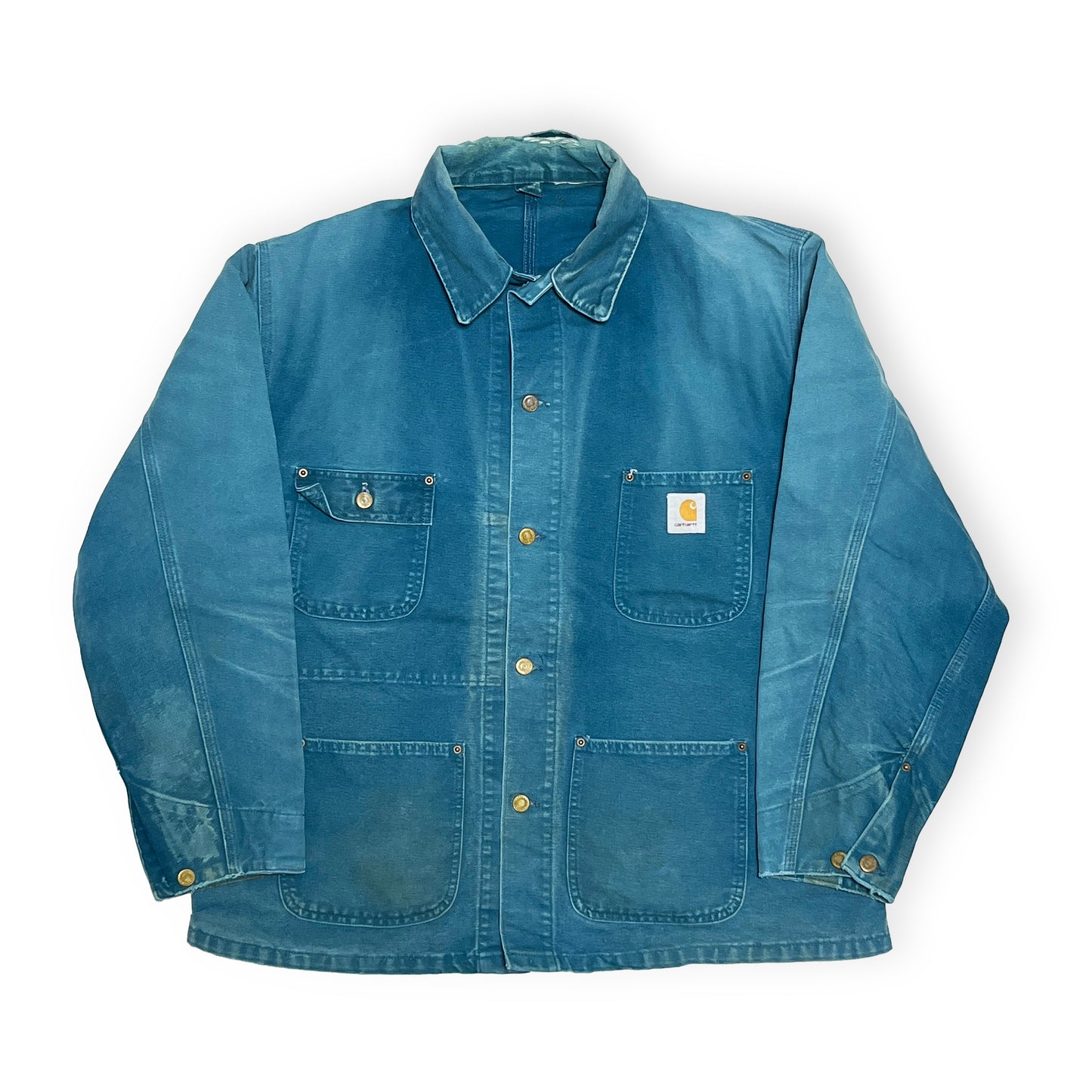 94s Carhartt Chore Coat 裏無し XL レア 平置き 2 青い作業着 4枚ポケット Carharttロゴタグ