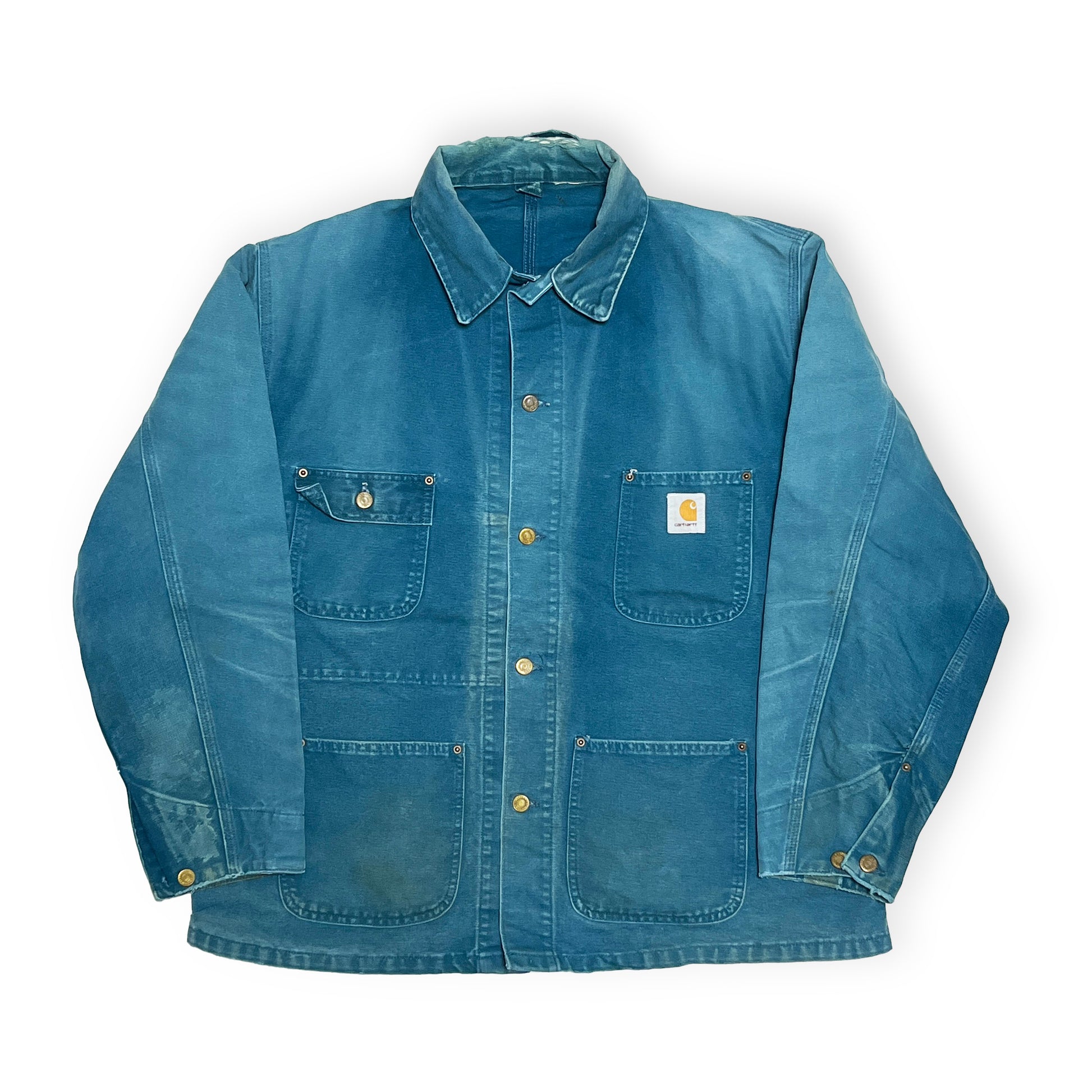 94s Carhartt Chore Coat 裏無し XL レア 平置き 2 青い作業着 4枚ポケット Carharttロゴタグ