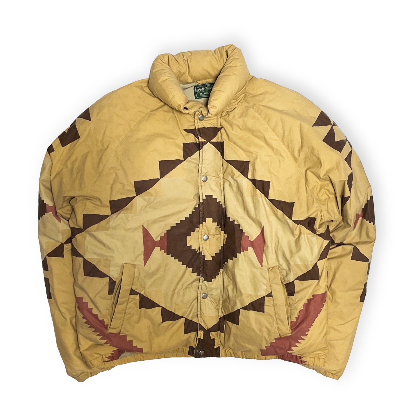 90s Polo Country Native Down JKT ベージュ XL 平置き 2 ベージュのダウンジャケット 北アフリカ・中東の民族柄（アフリ