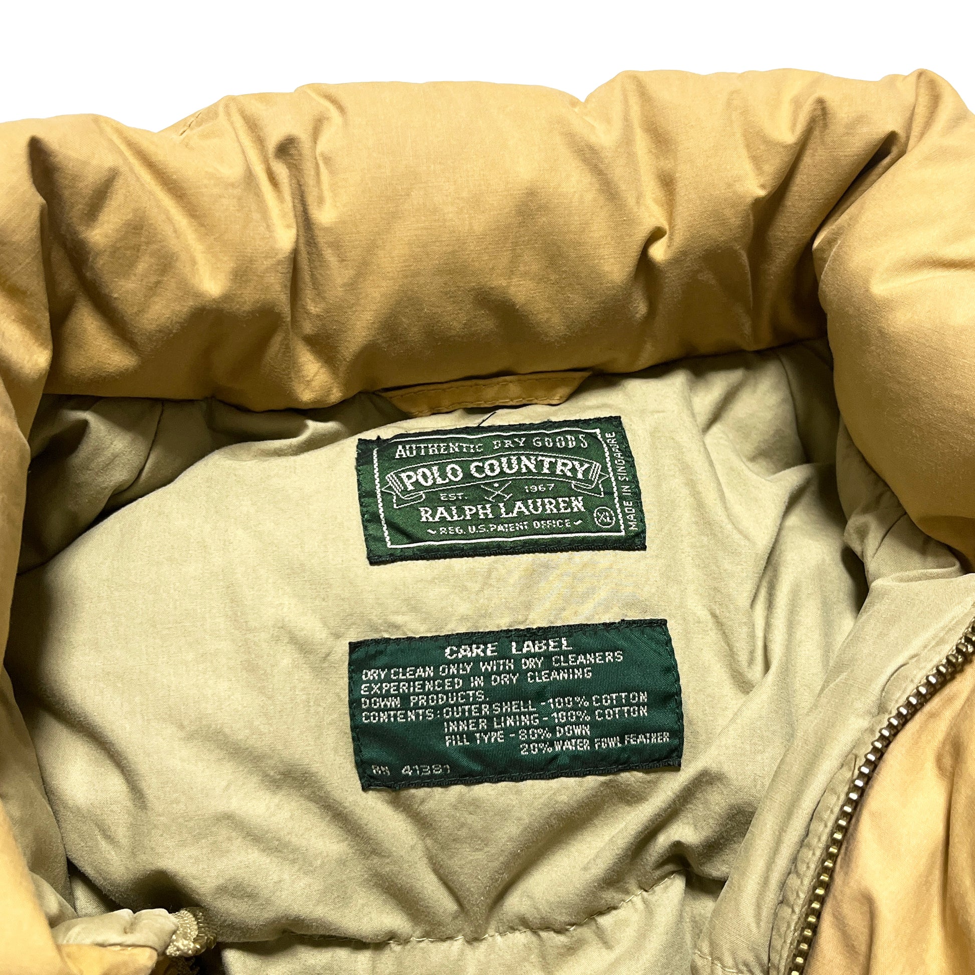 90s Polo Country Native Down JKT ベージュ XL ブランドタグ 2 ベージュのダウンジャケット 内側にブランドタグと洗濯タグ