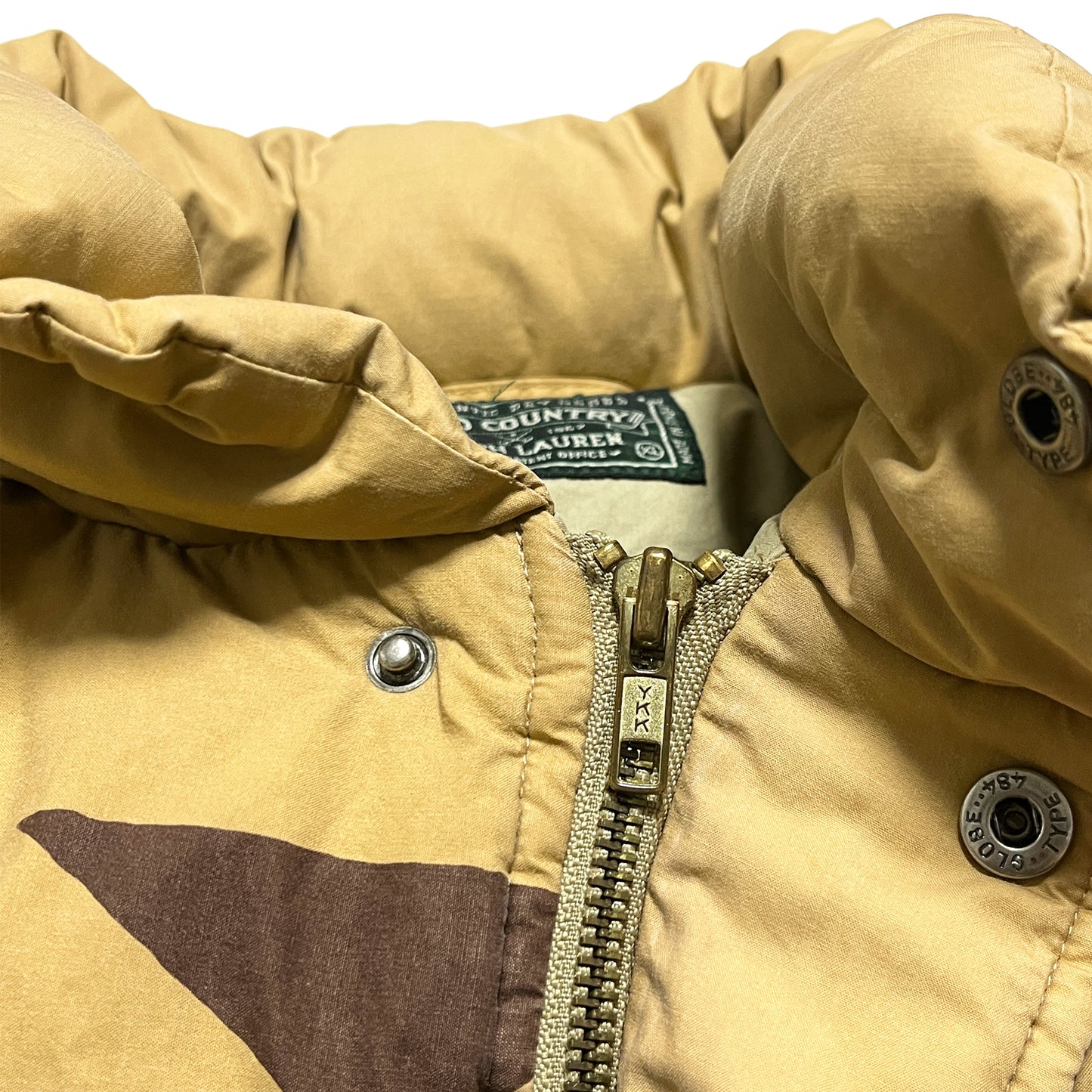 90s Polo Country Native Down JKT ベージュ XL ディテール 3 ベージュのダウンジャケット 内側にブランドタグと洗濯タグ