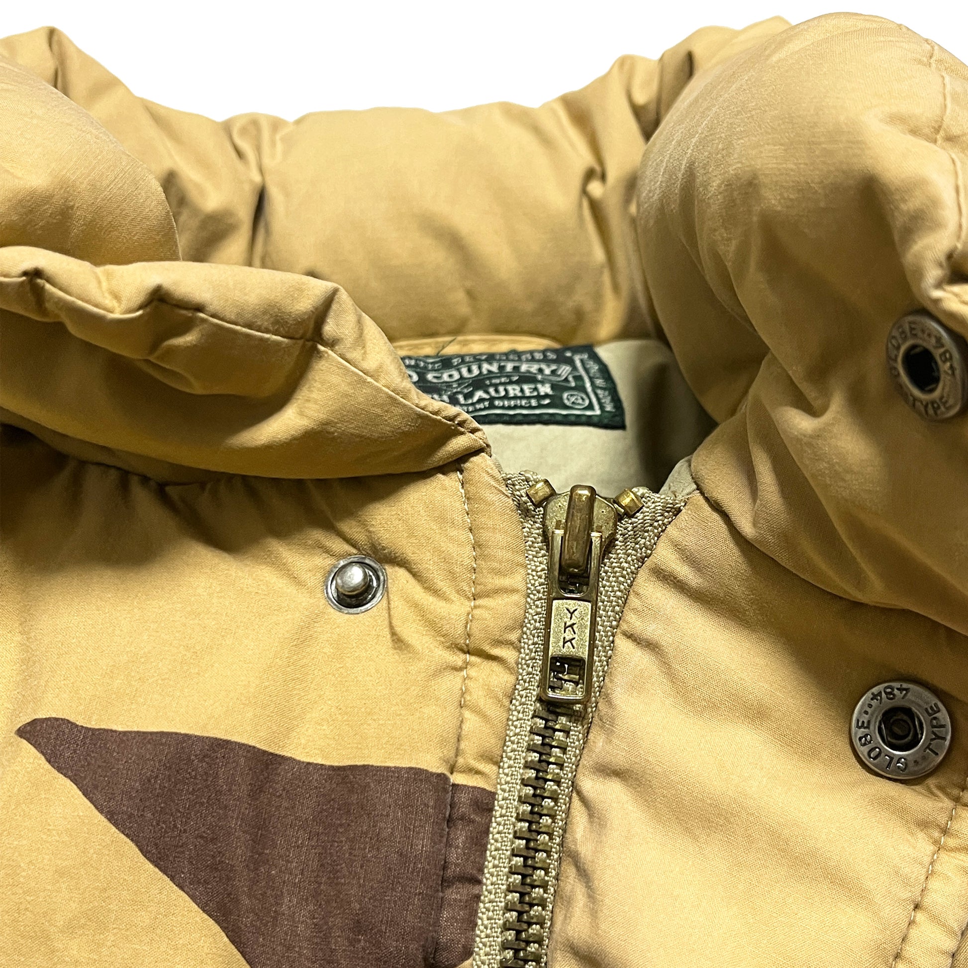 90s Polo Country Native Down JKT ベージュ XL ディテール 3 ベージュのダウンジャケット 内側にブランドタグと洗濯タグ