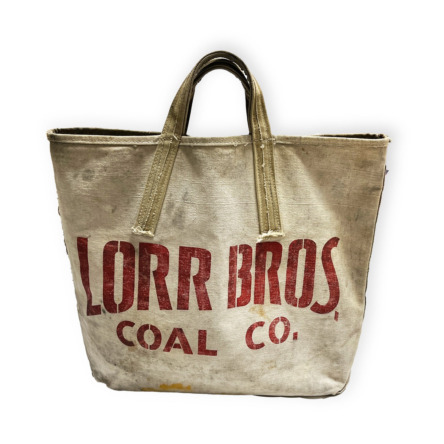 30s〜 COAL Bag "LORR BROS COAL CO." リベット刻印入り 超 平置き 1 白ベースに赤い「LORR BROS COAL CO.»のプリ