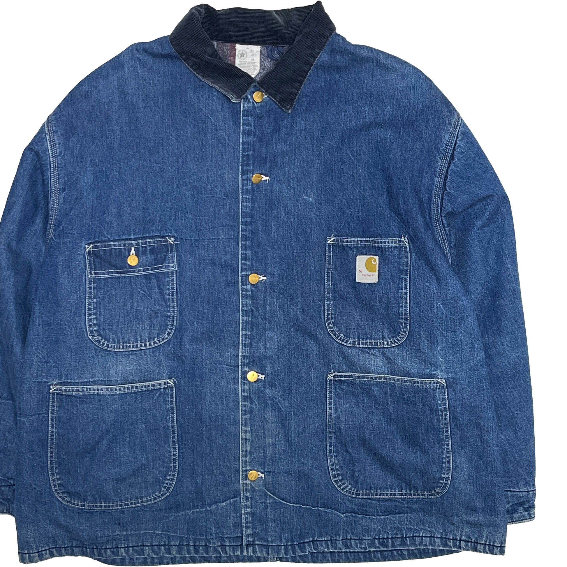 80s〜 Carhartt Denim C-A 56 超ビッグサイズ 平置き 1 正面 ボタン 胸ポケット Carharttロゴ