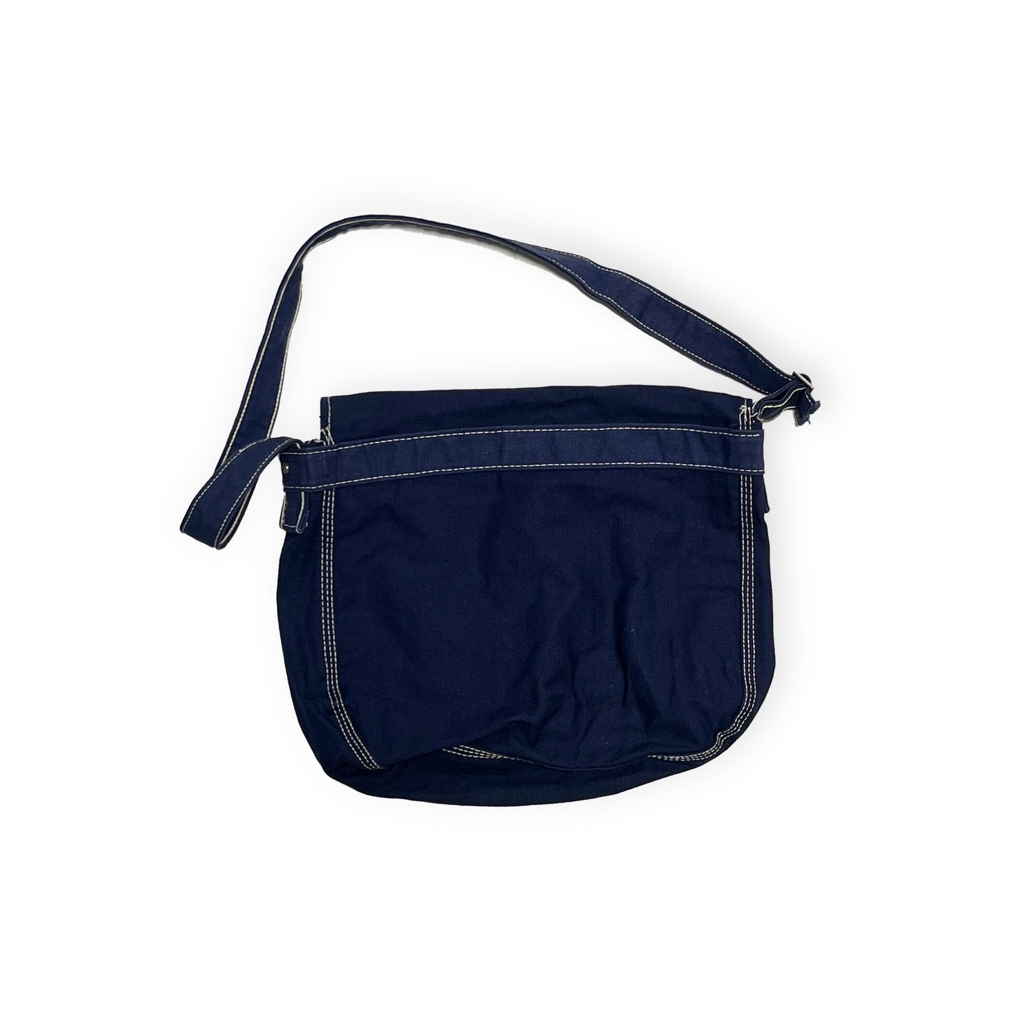 70s〜 Newspaper Bag "AKRON BEACON JOURNAL" 平置き ダークネイビーキャンバス 白縫い 肩掛けストラップ