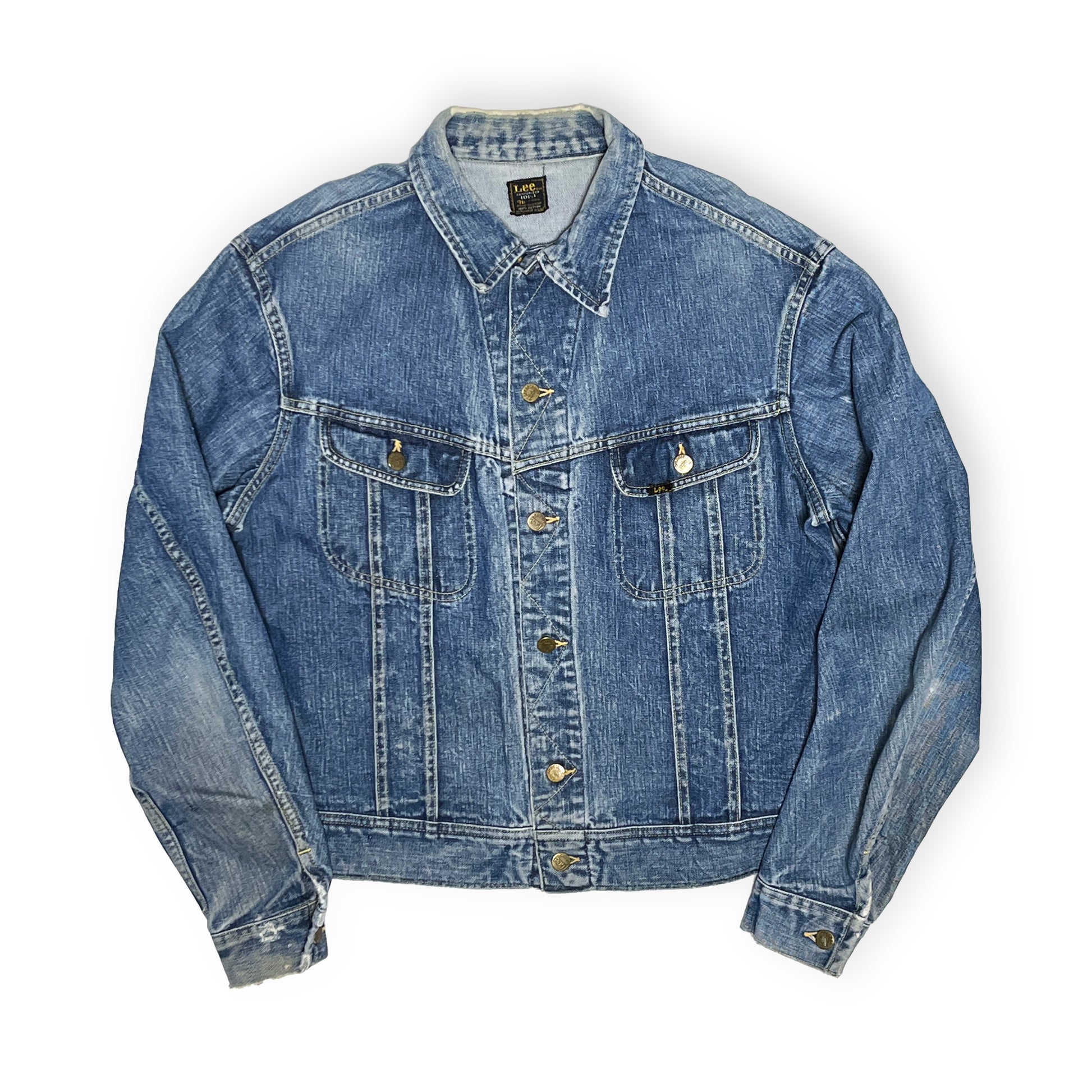 60s〜 Lee 101-J Denim JKT 46-LONG レア 平置き 2 青いジーンジャケット 金ボタン 2枚ポケット