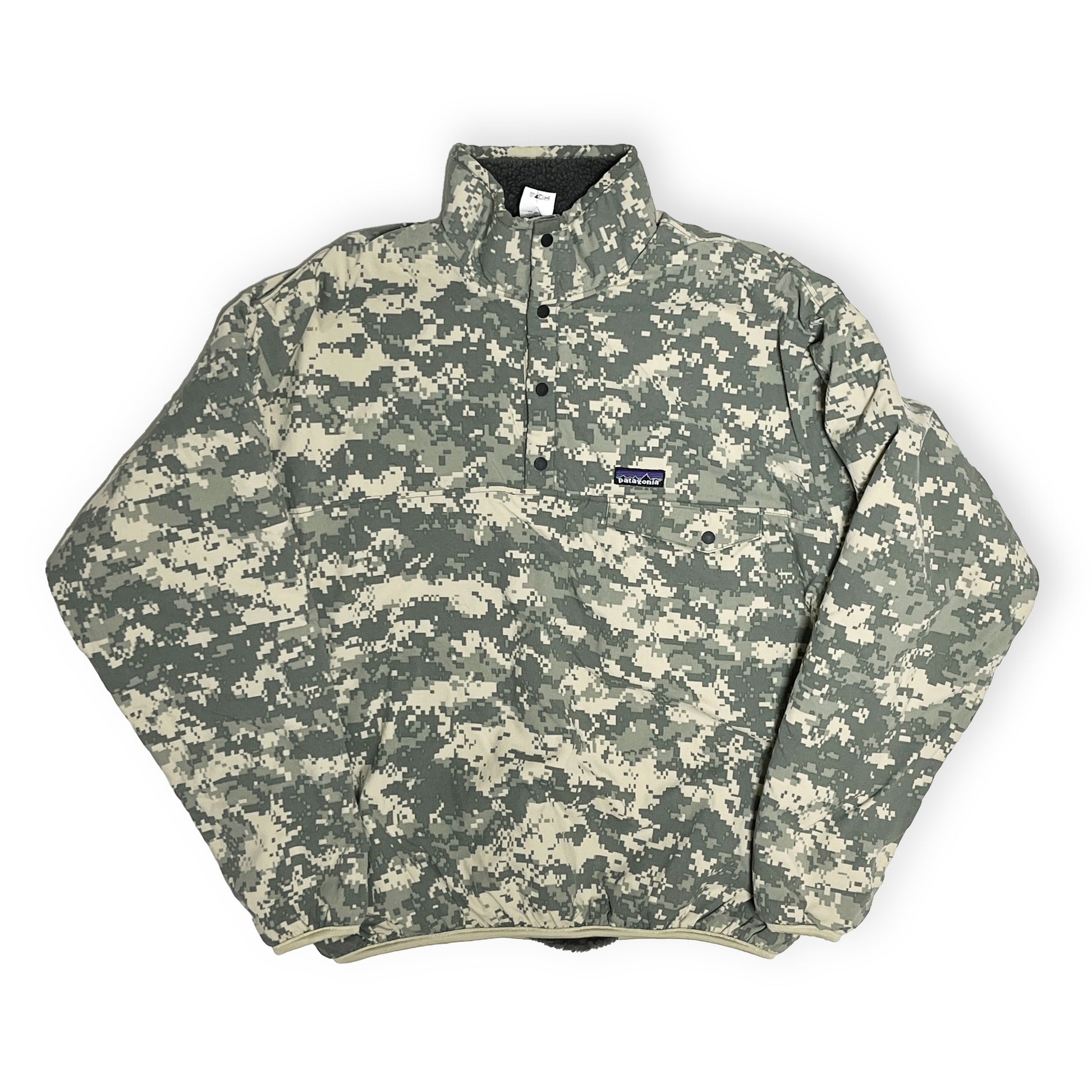 00s PATAGONIA MARS REVERSIBLE PILE JKT L 平置き 2 デジタルサイバーアーク（DS）迷彩 半袖 ボタン パタゴニア