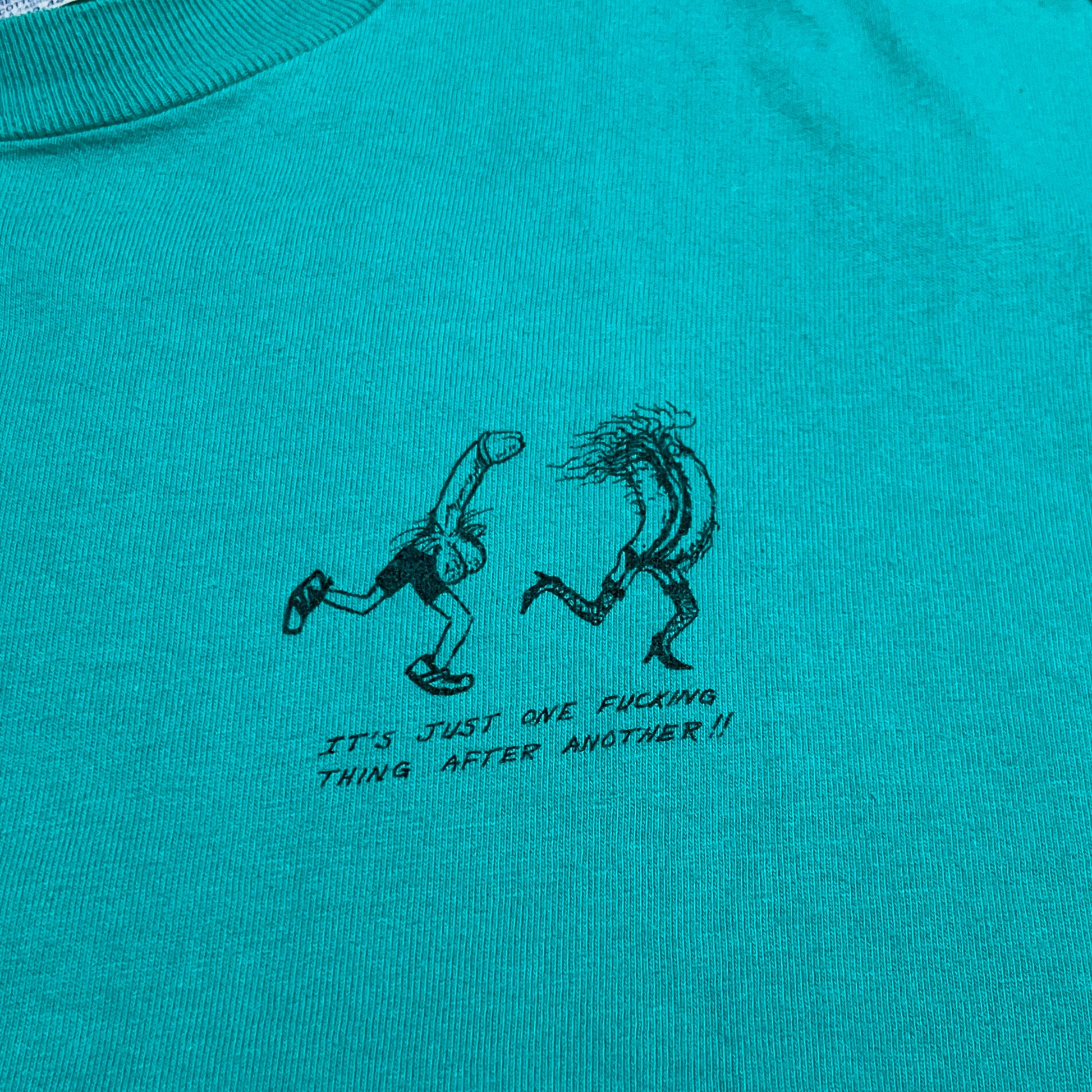 90s Hanes エロ T L レア ディテール 青緑色 プリント拡大
