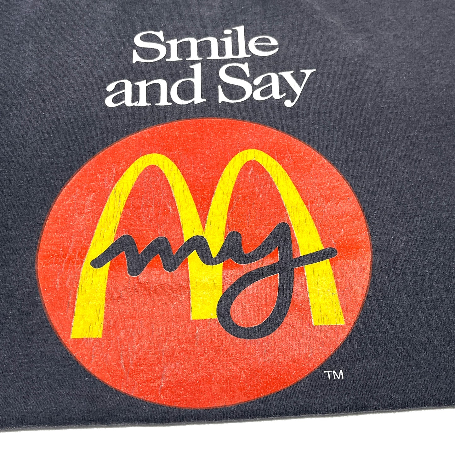 90s ONEITA McDonald T XL ディテール 3 ダークネイビー 'Smile and Say' 'my'ロゴ