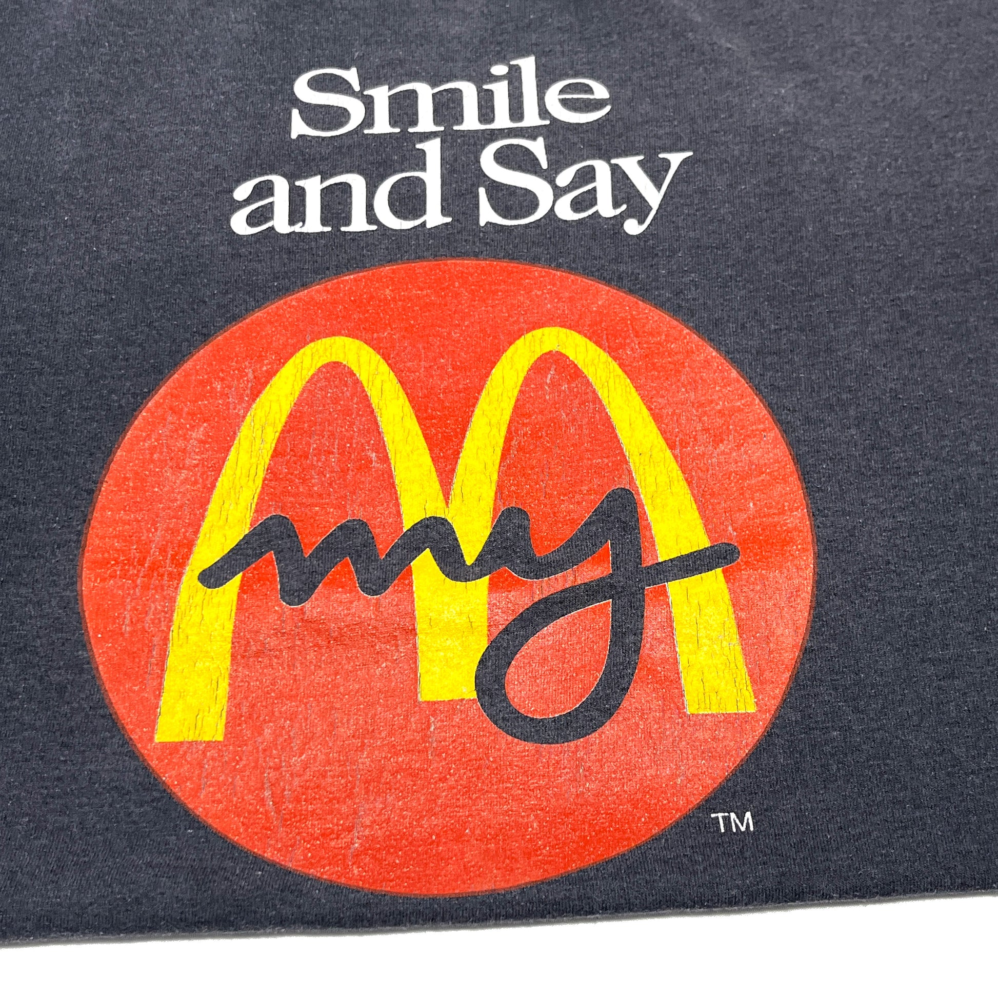 90s ONEITA McDonald T XL ディテール 3 ダークネイビー 'Smile and Say' 'my'ロゴ