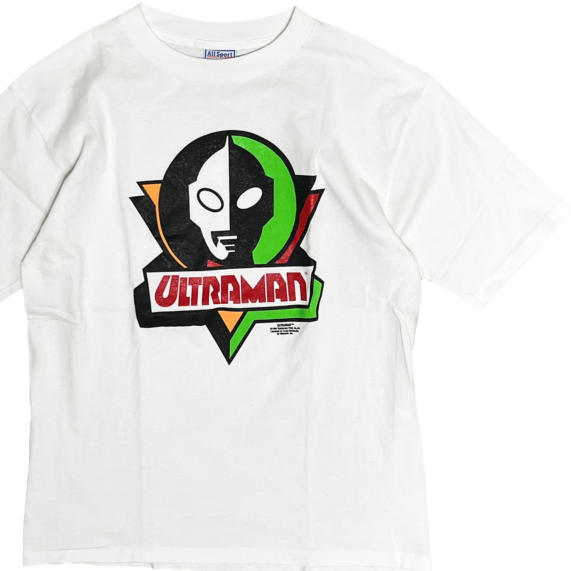90s Allsport ULTRAMAN T L 平置き 1 白Tシャツ ULTRAMANロゴプリント サイズLタグ