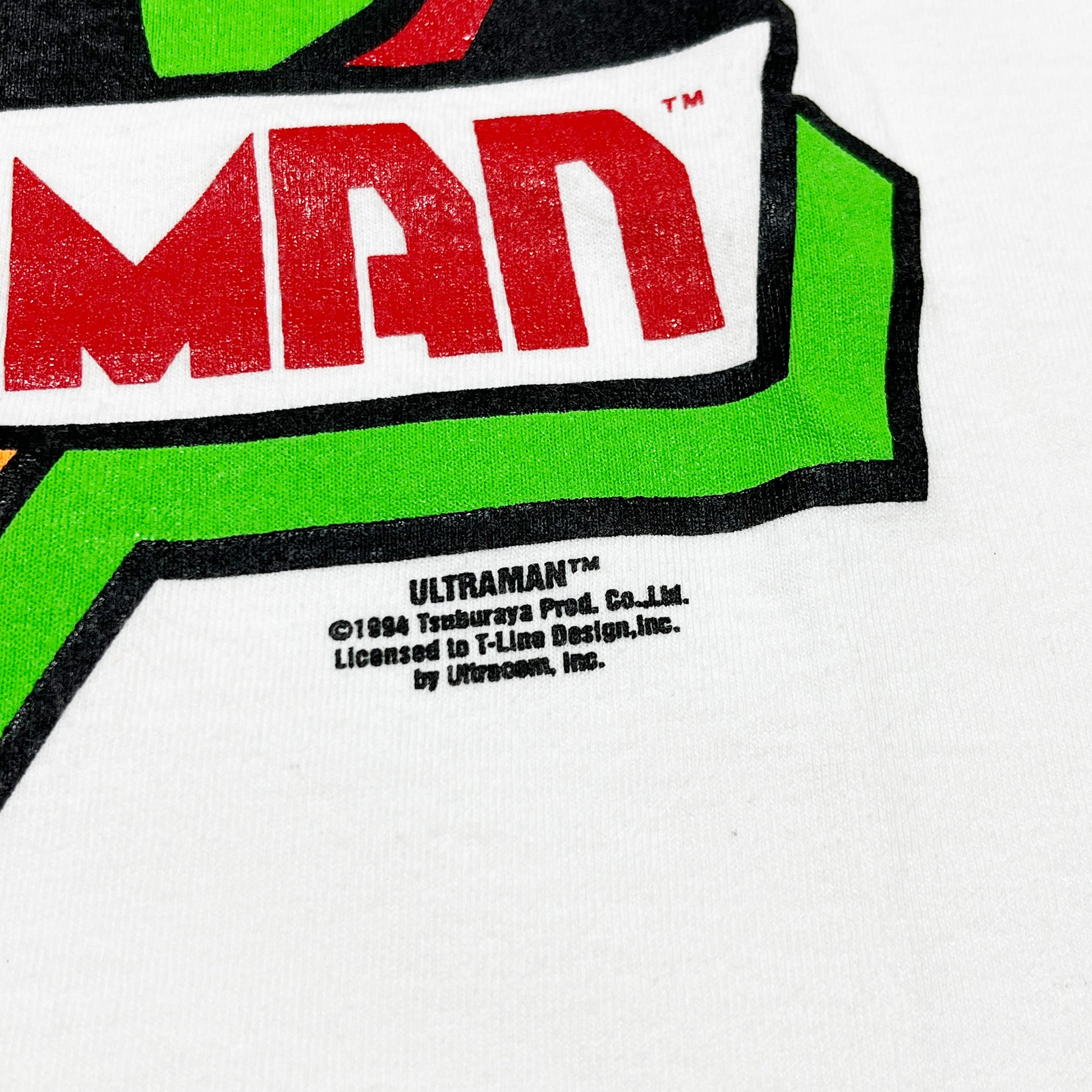 90s Allsport ULTRAMAN T L ディテール ULTRAMANロゴの'MAN'文字 著作権表記