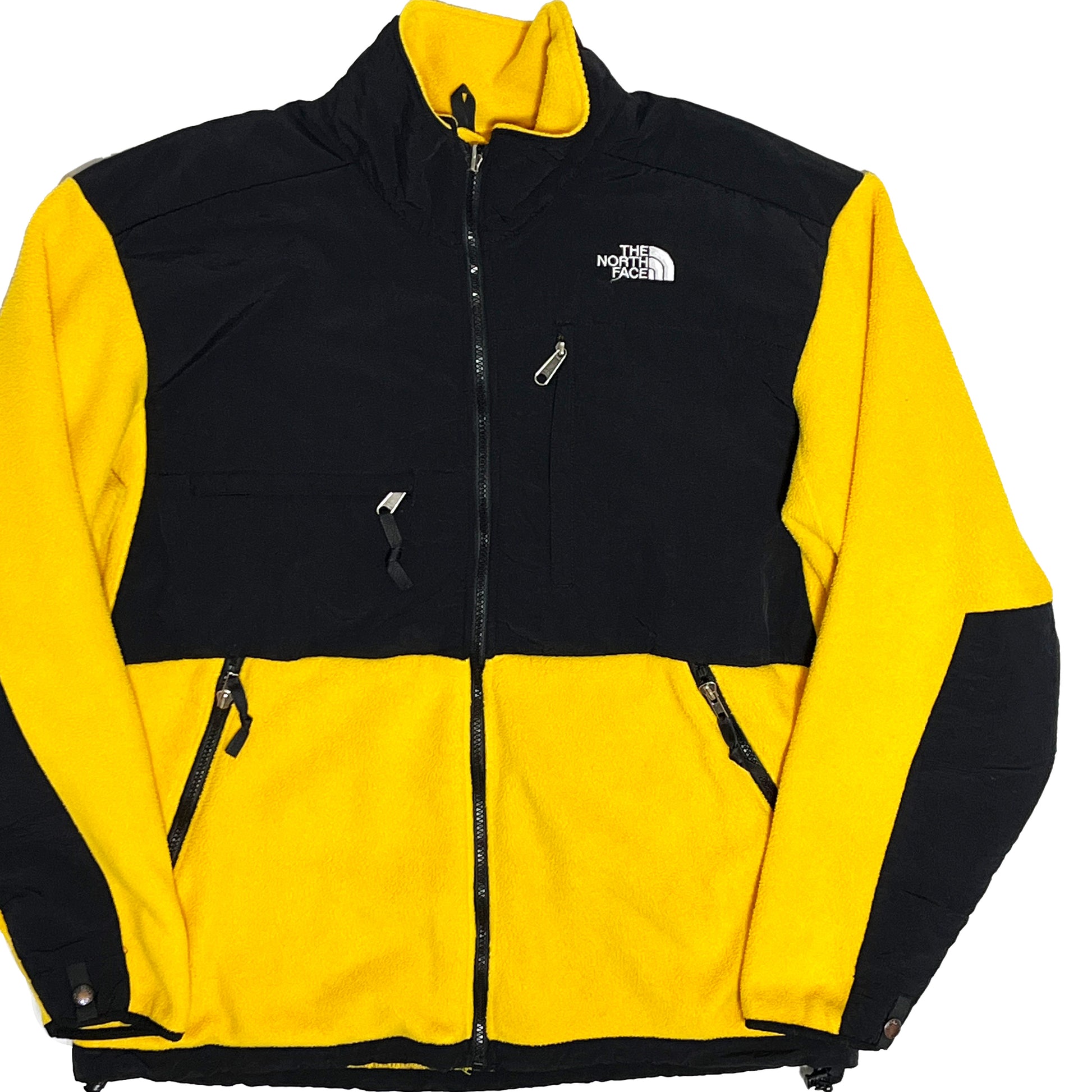90s〜 THE NORTH FACE "DENALI" Fleece JKT L 平置き 1 黒と黄色の2色構成 フロントポケット ロゴ