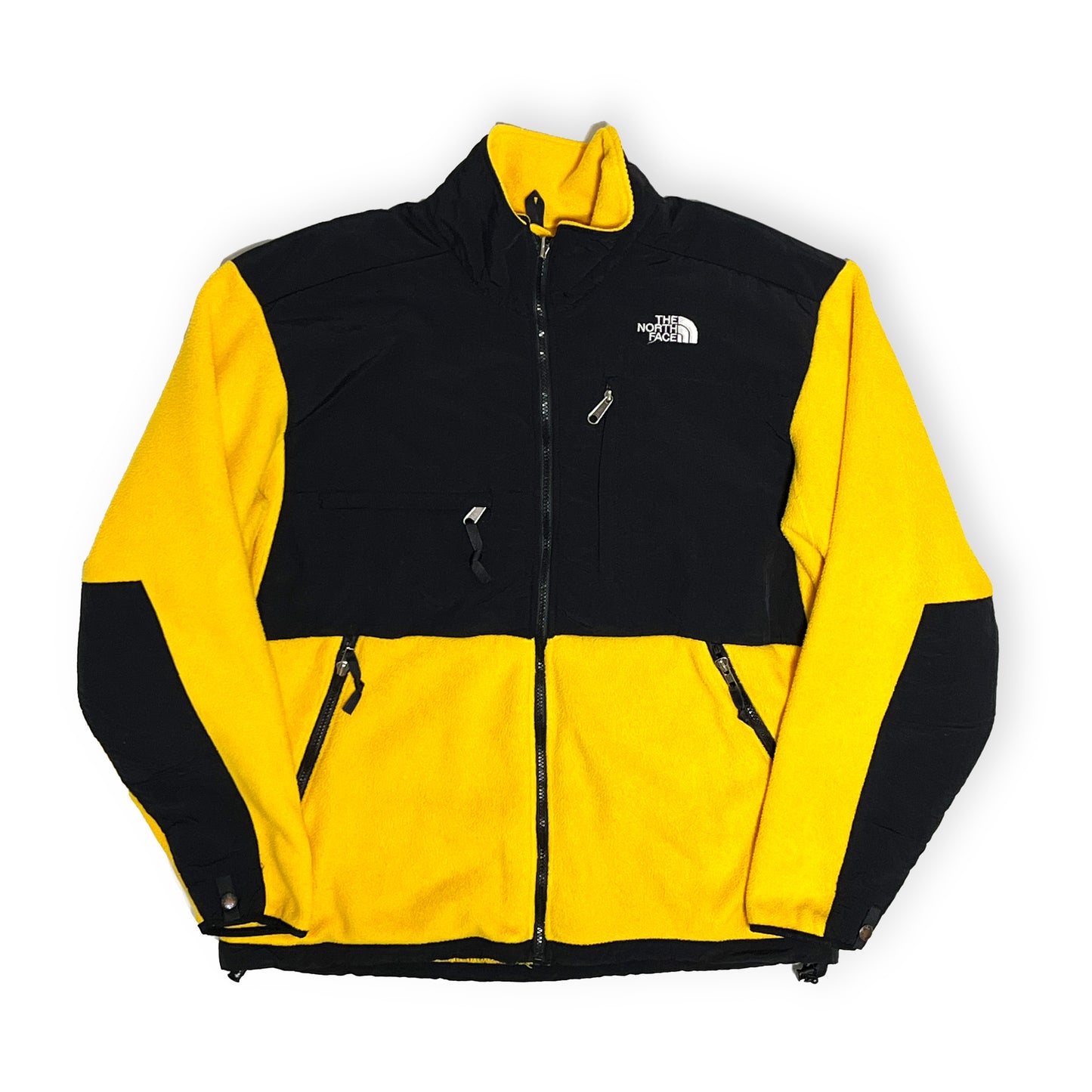 90s〜 THE NORTH FACE "DENALI" Fleece JKT L 平置き 2 黒と黄色の2色構成 フロントポケット ロゴ