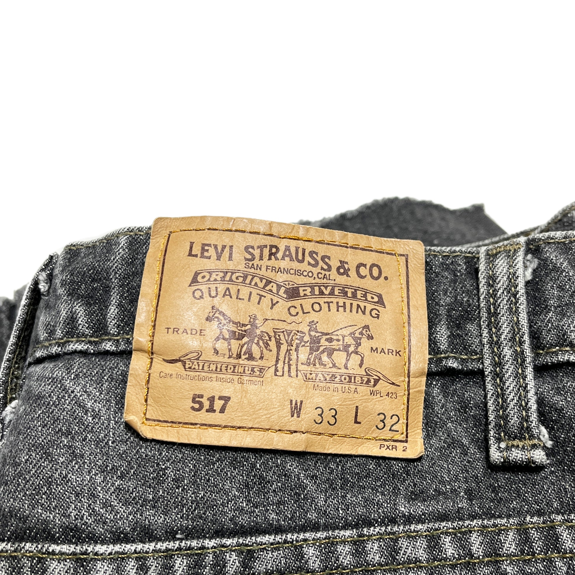 90s Levi's 517 Black Denim PT W32 L28.5 ディテール 1 タグ サイズ表記