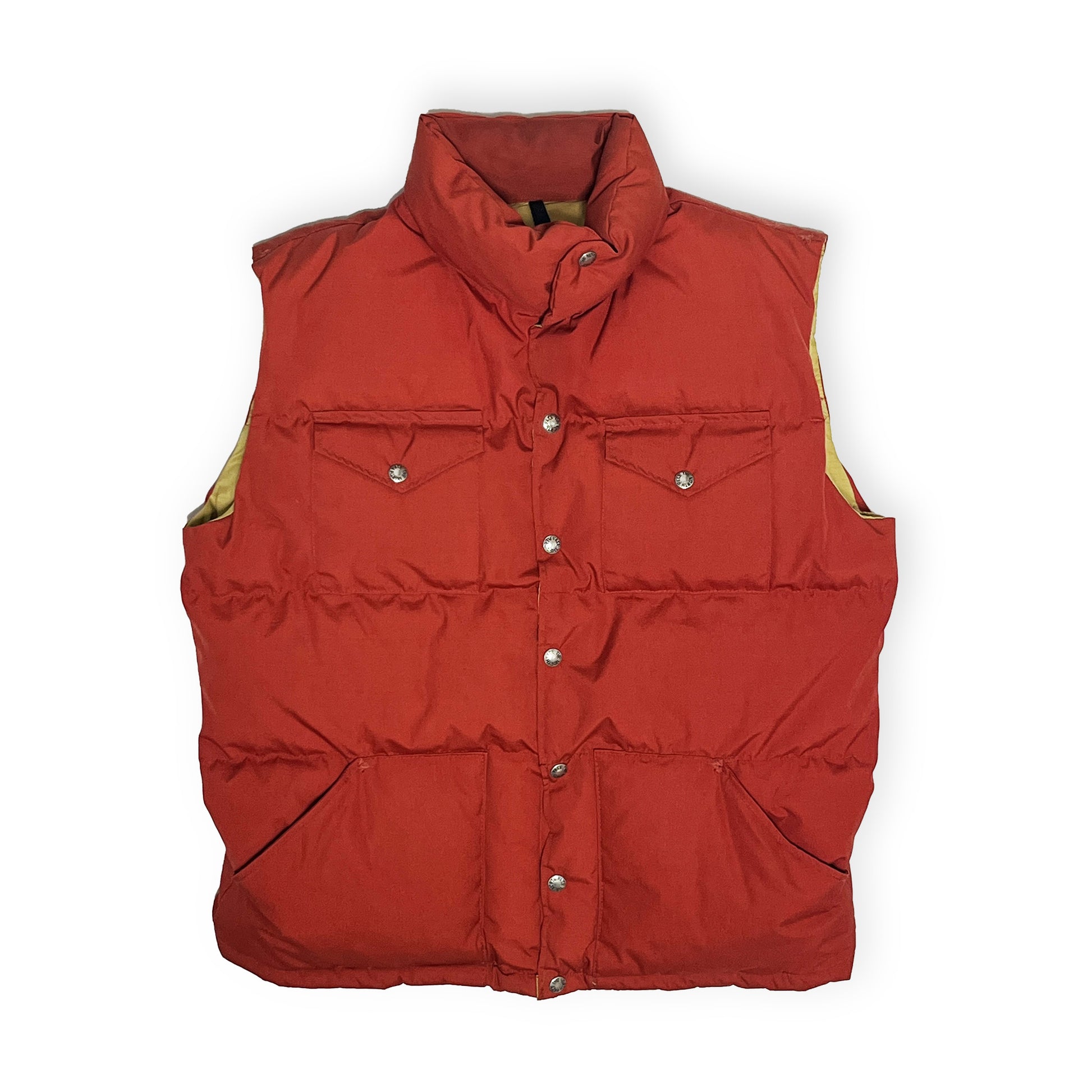80s THE NORTH FACE Vest レンガ色 好カラー L 平置き レンガ色 ボタン 胸ポケット