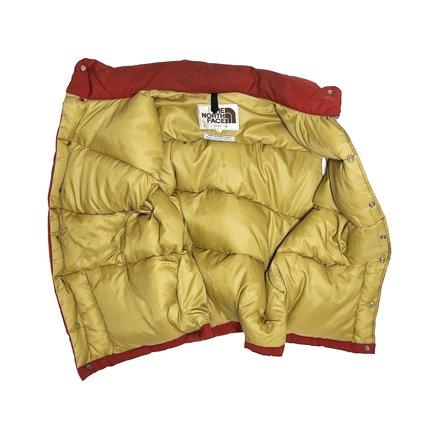 80s THE NORTH FACE Vest レンガ色 好カラー L ブランドタグ The North Face タグ 黄色い内衬